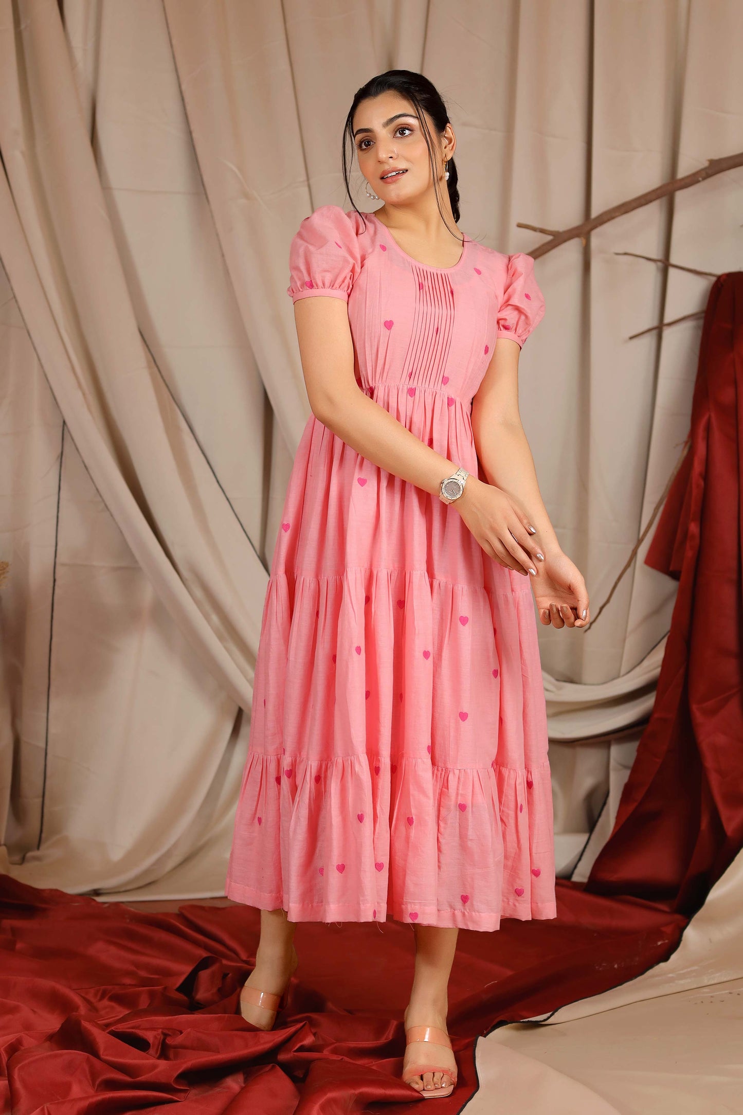 Blowsy Summer Midi Dress in Pink PC820