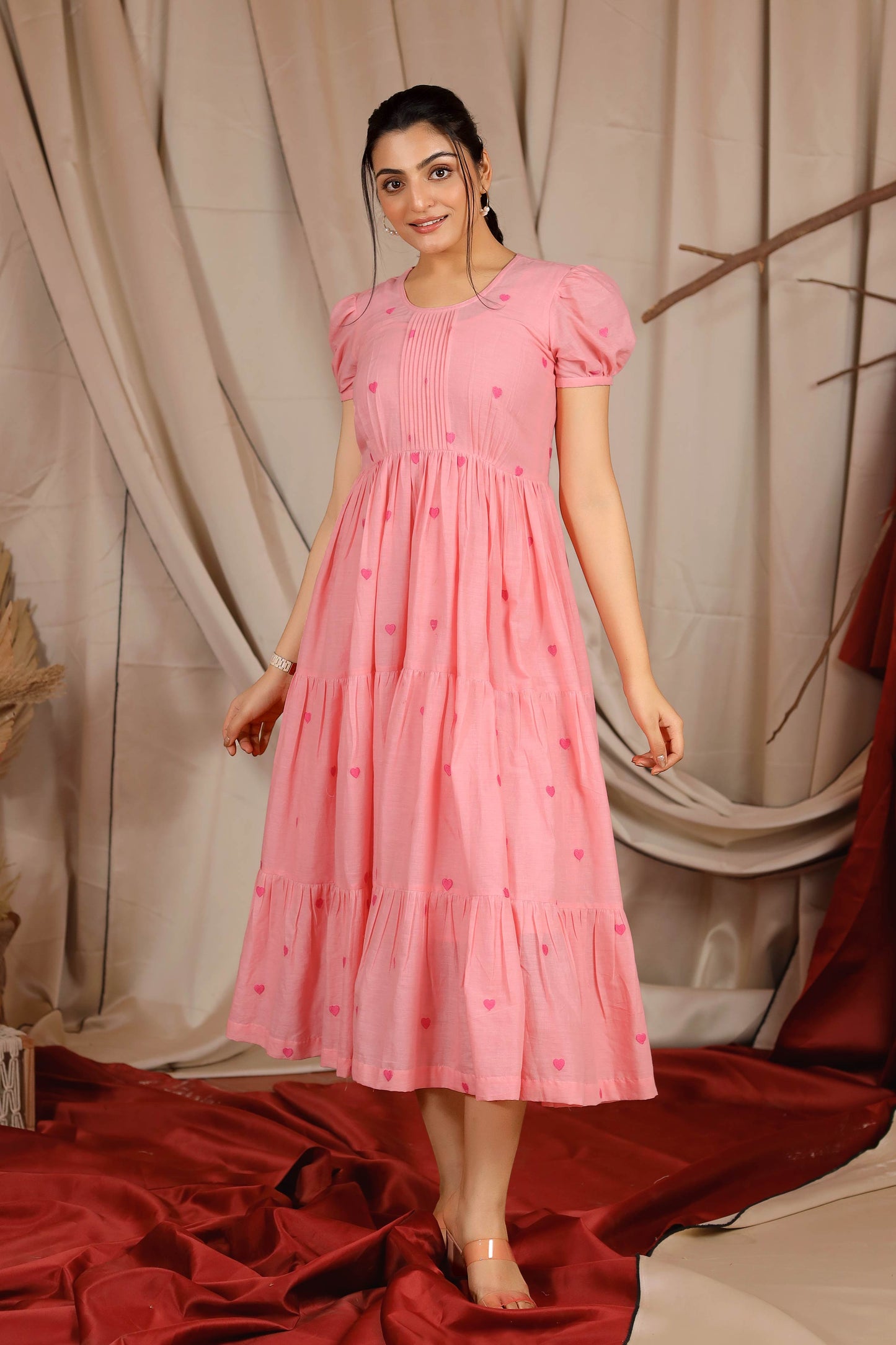 Blowsy Summer Midi Dress in Pink PC820