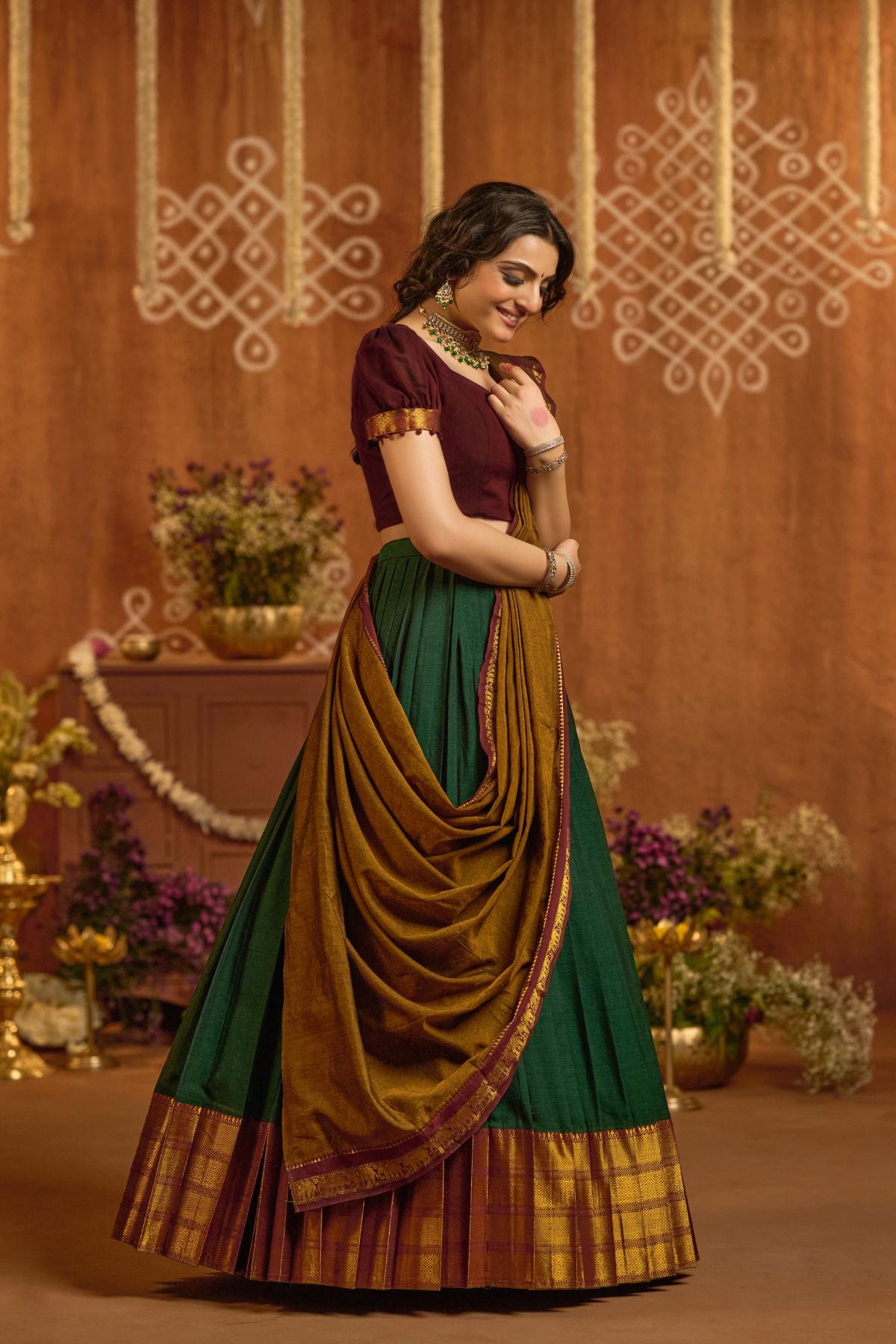 Devara Handloom Lehenga Set in Green PC1029N