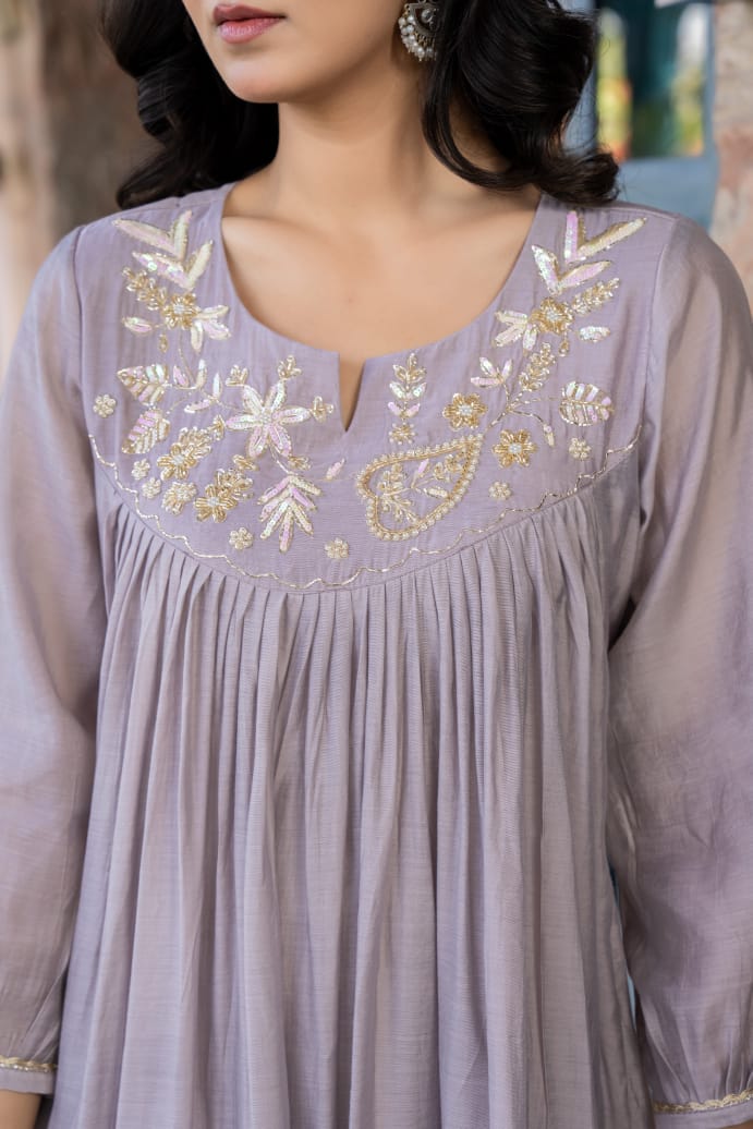 Handwork pastel mul chanderi  suit