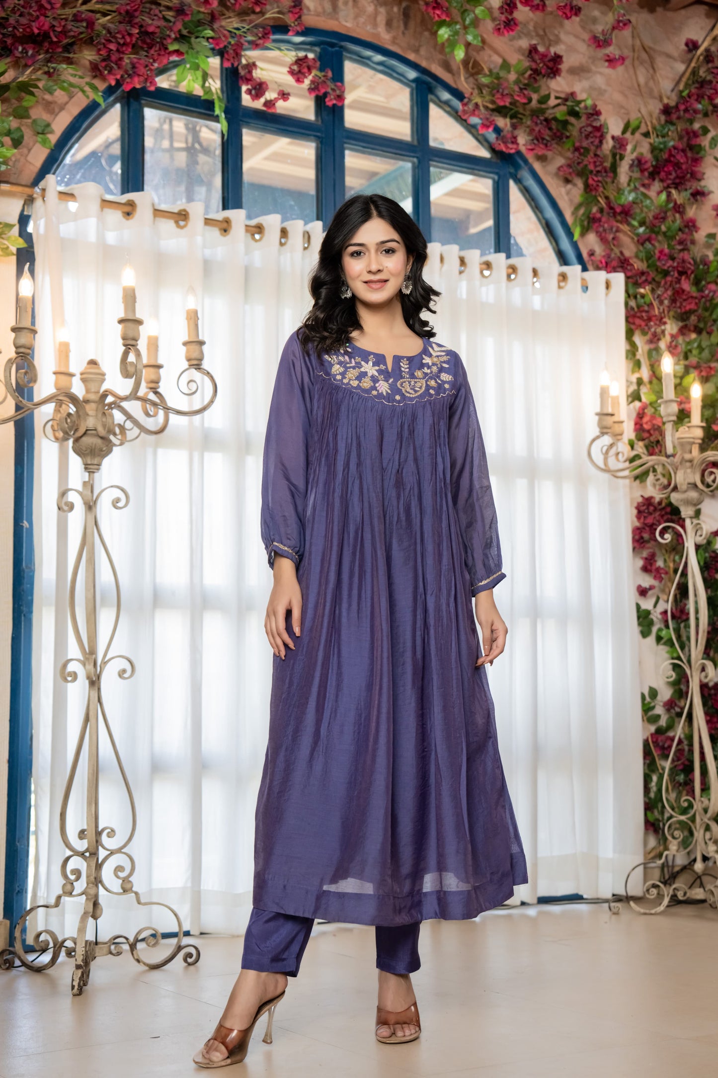 Handwork mul chanderi  suit