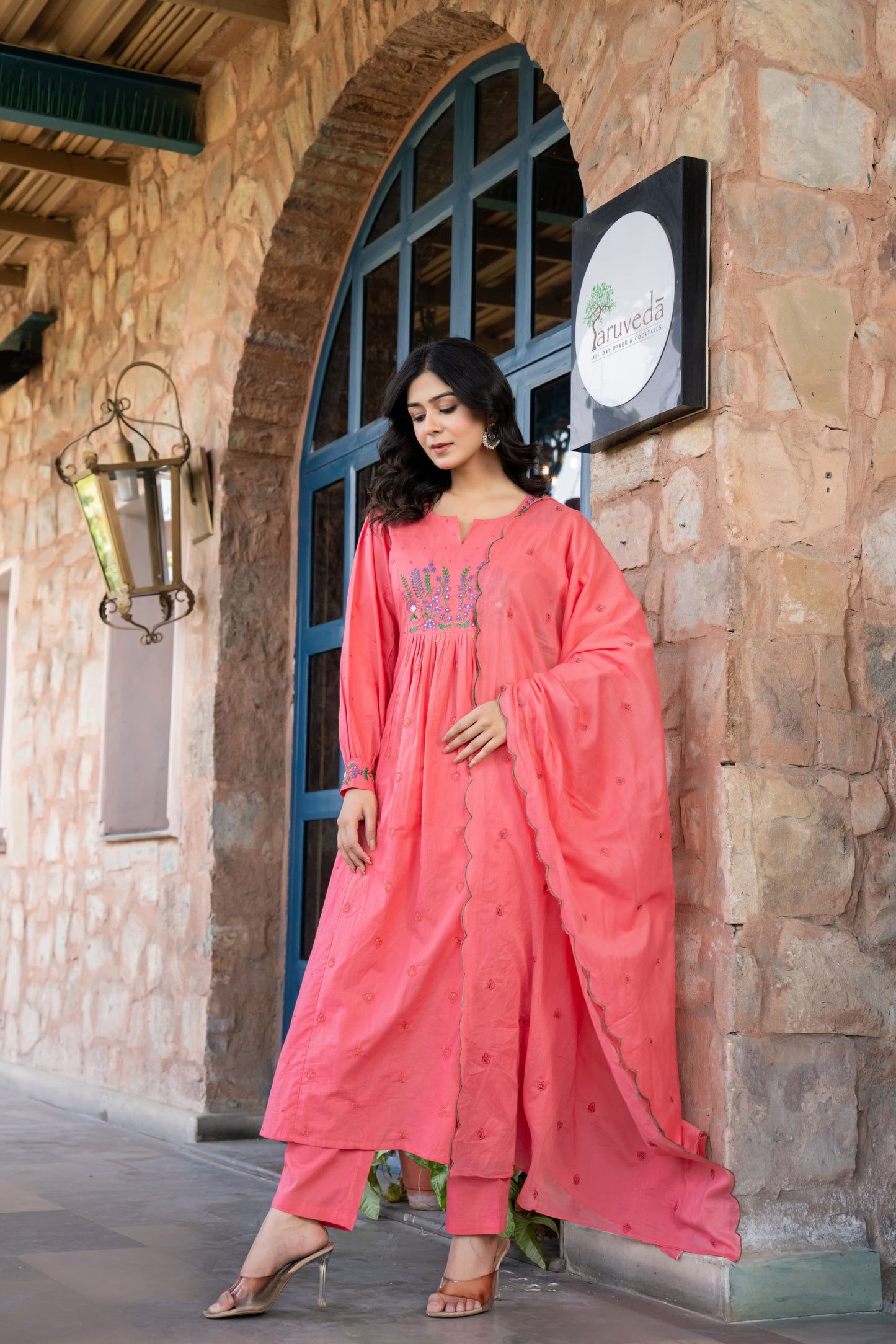 Floral embroidery Mul cotton suit