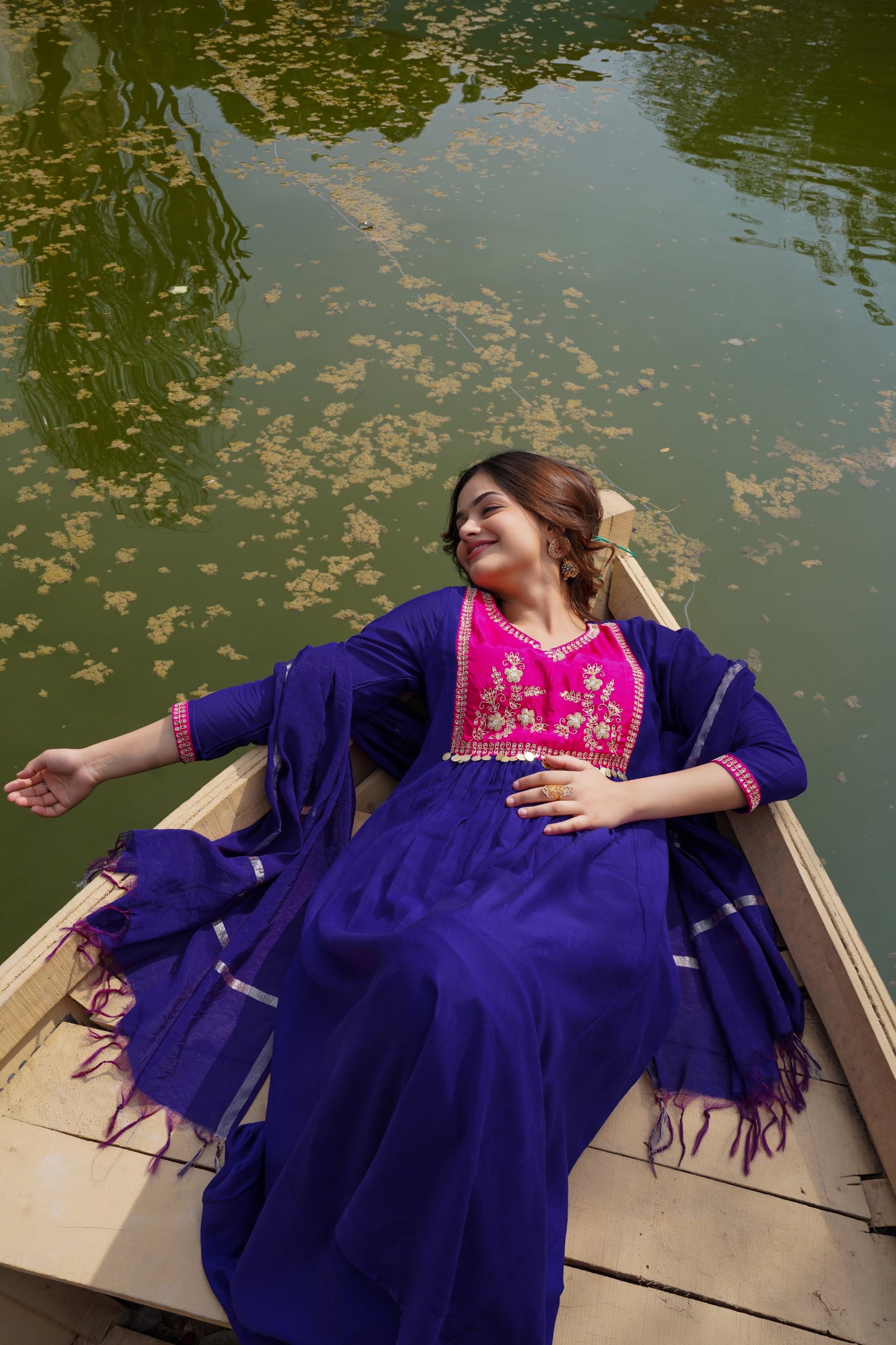 Royal blue & purple mul chanderi suit