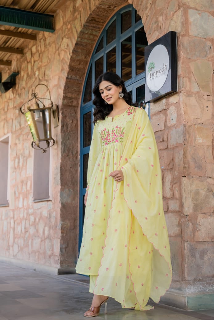 Floral embroidery Mul cotton suit