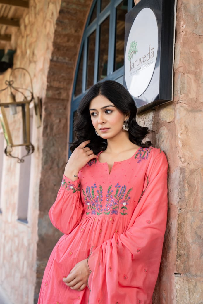 Floral embroidery Mul cotton suit