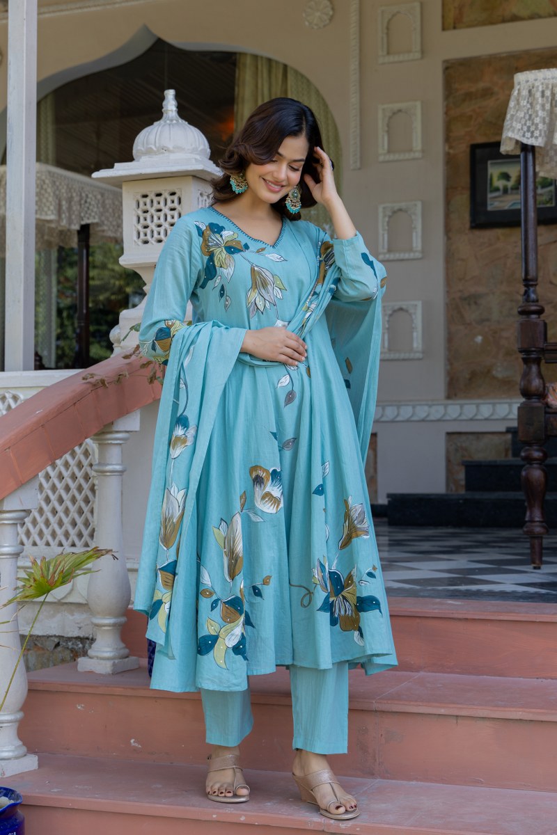 Brush painted mul cotton suit