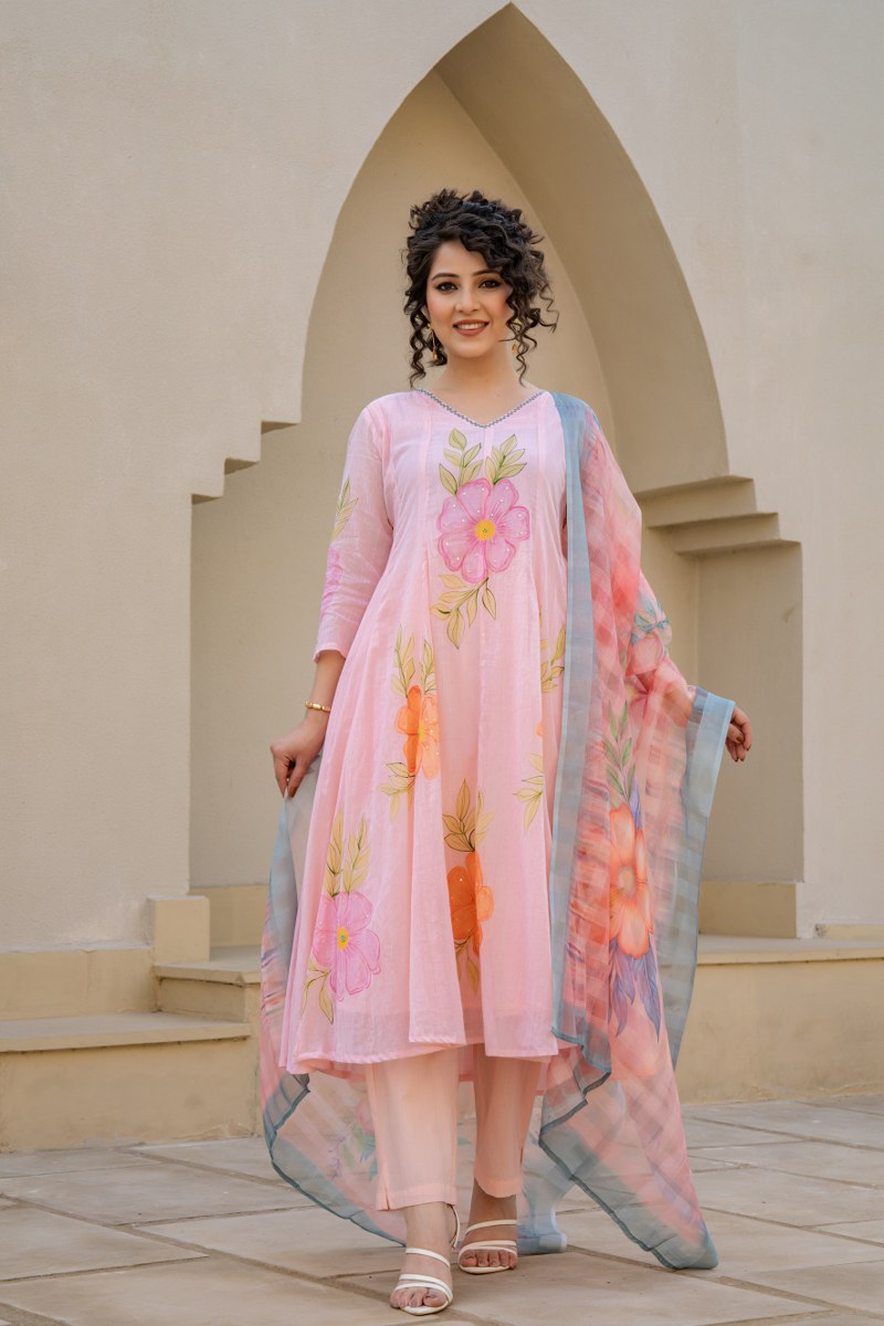 Floral painted  mul cotton suit