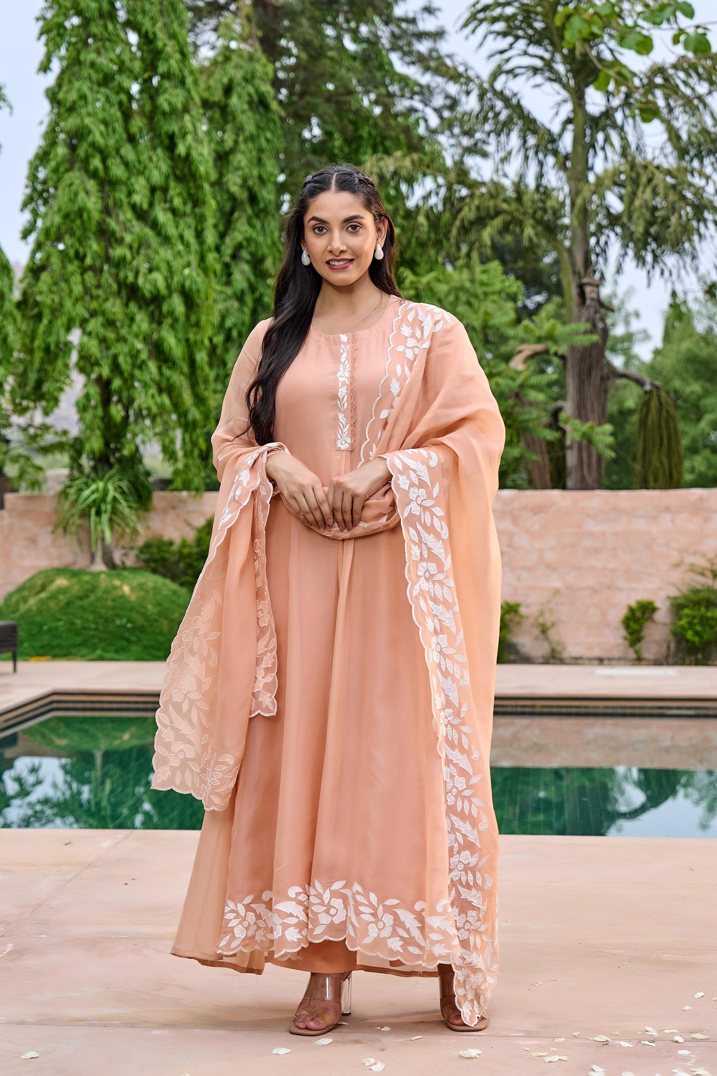 Coral Charm Chanderi Suit Set