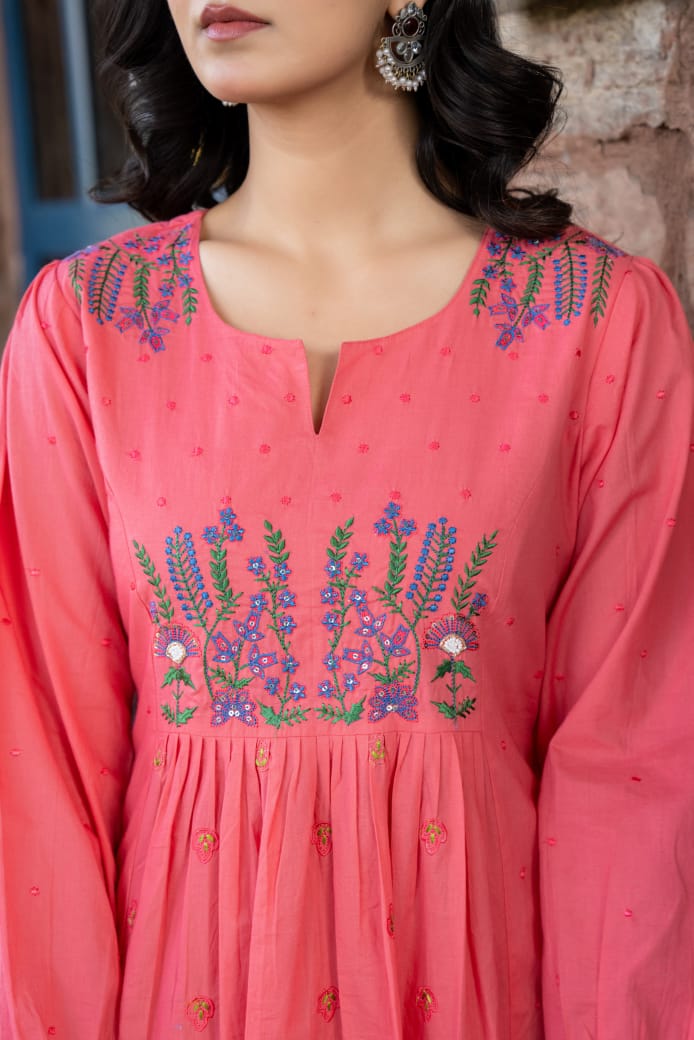 Floral embroidery Mul cotton suit
