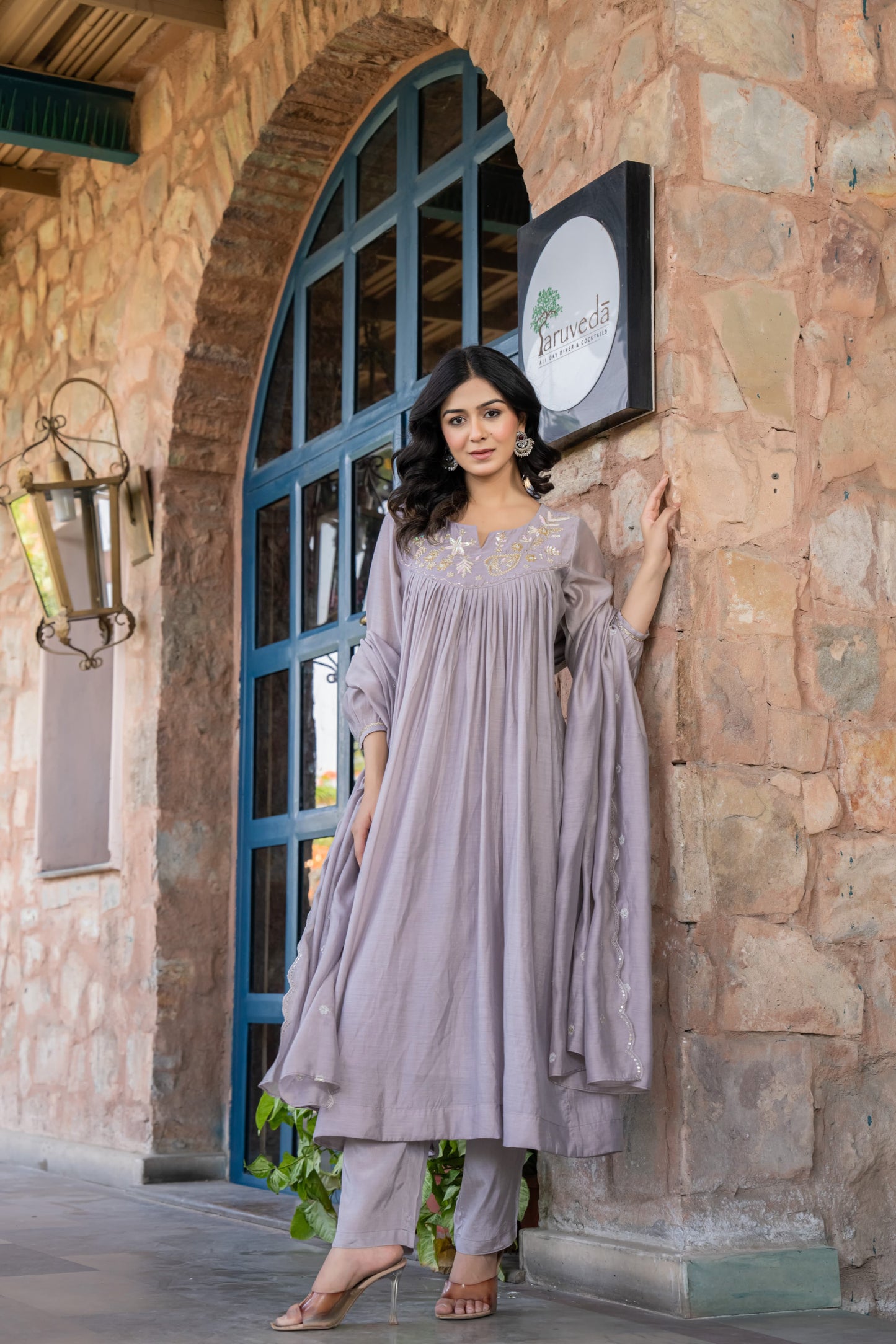 Handwork pastel mul chanderi  suit