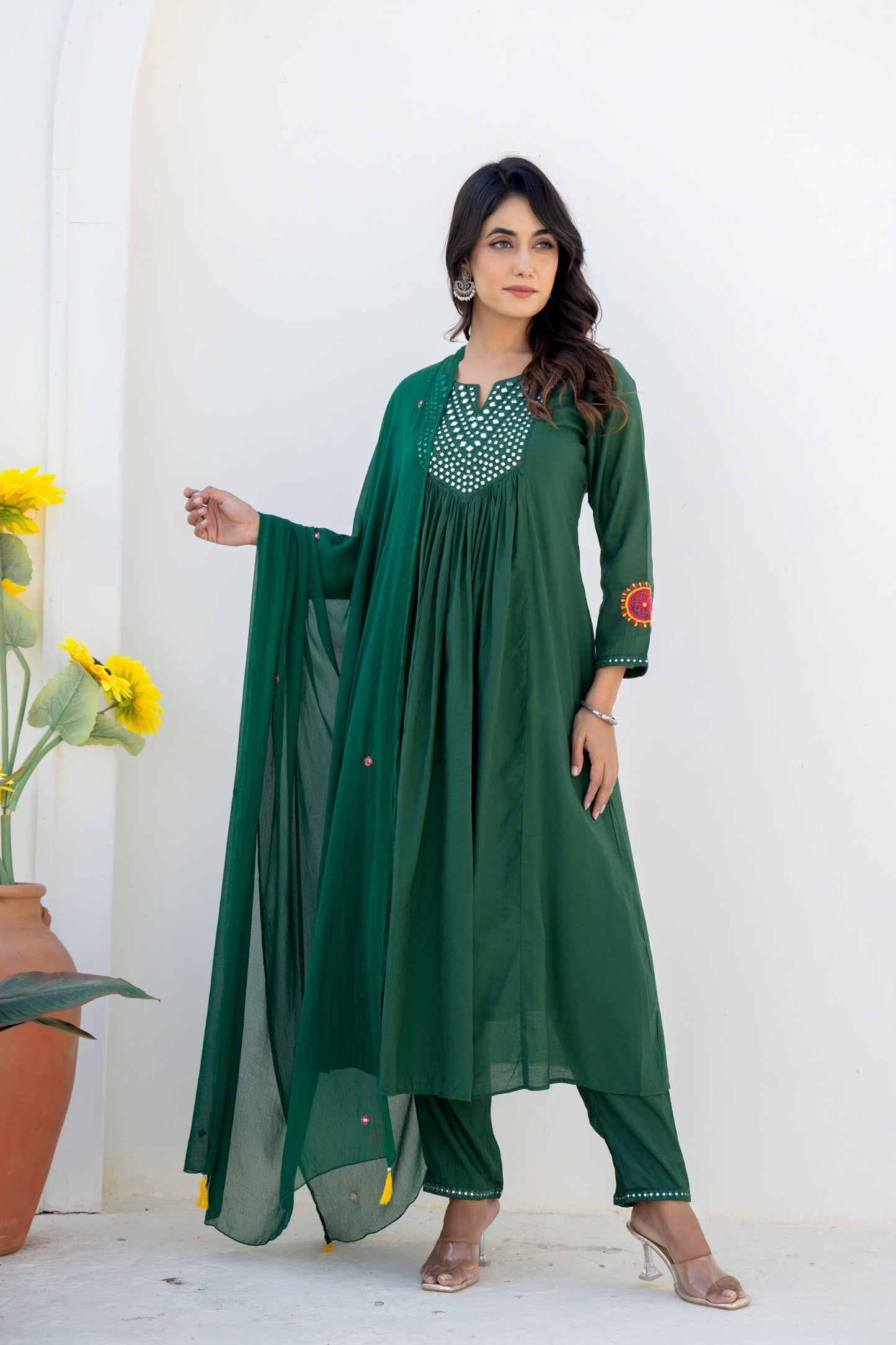 Mirror embroidery mulchanderi suit