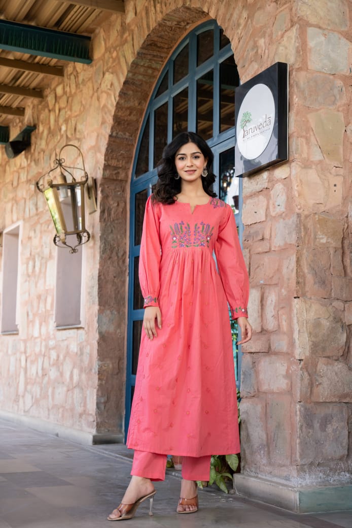 Floral embroidery Mul cotton suit