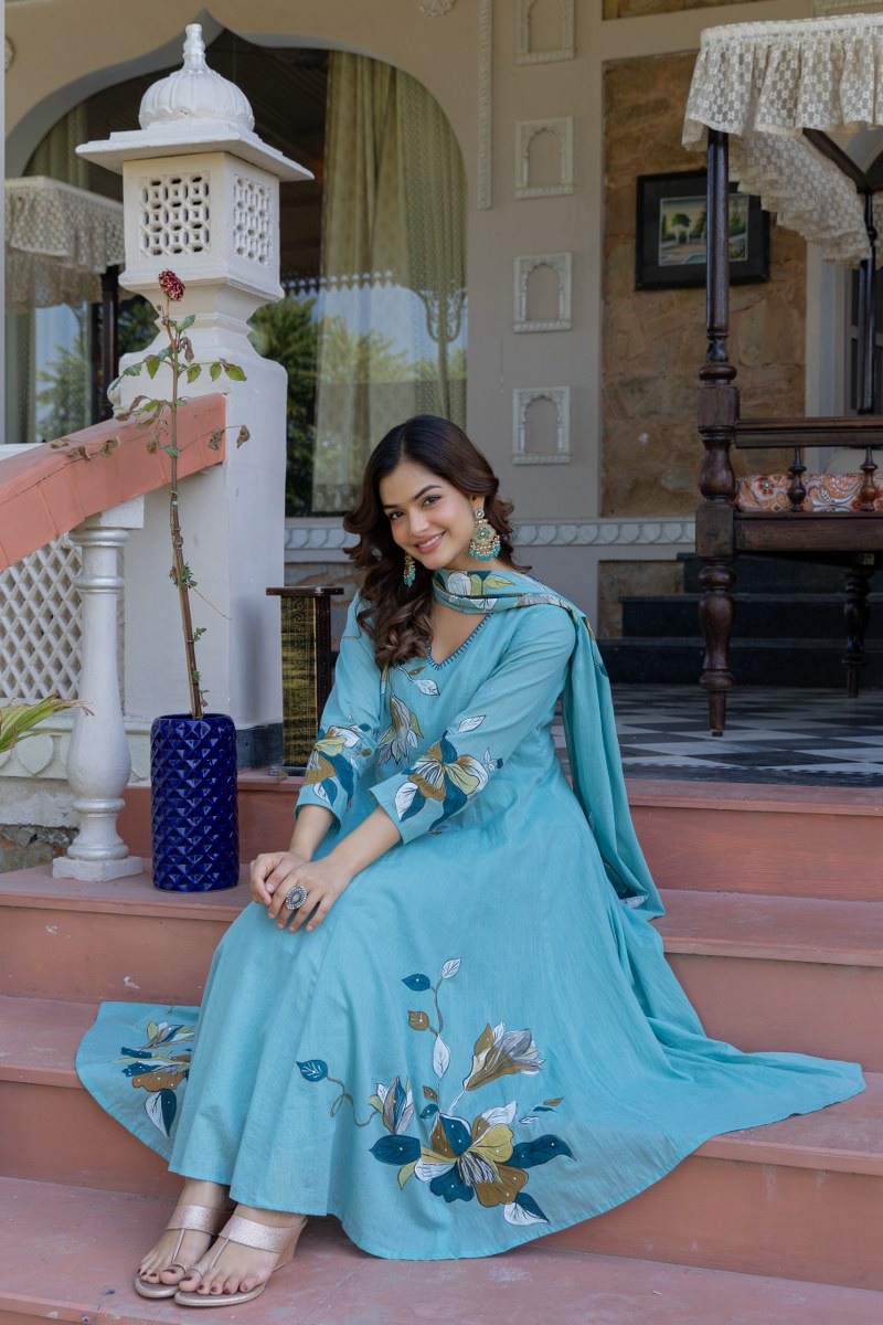 Brush painted mul cotton suit