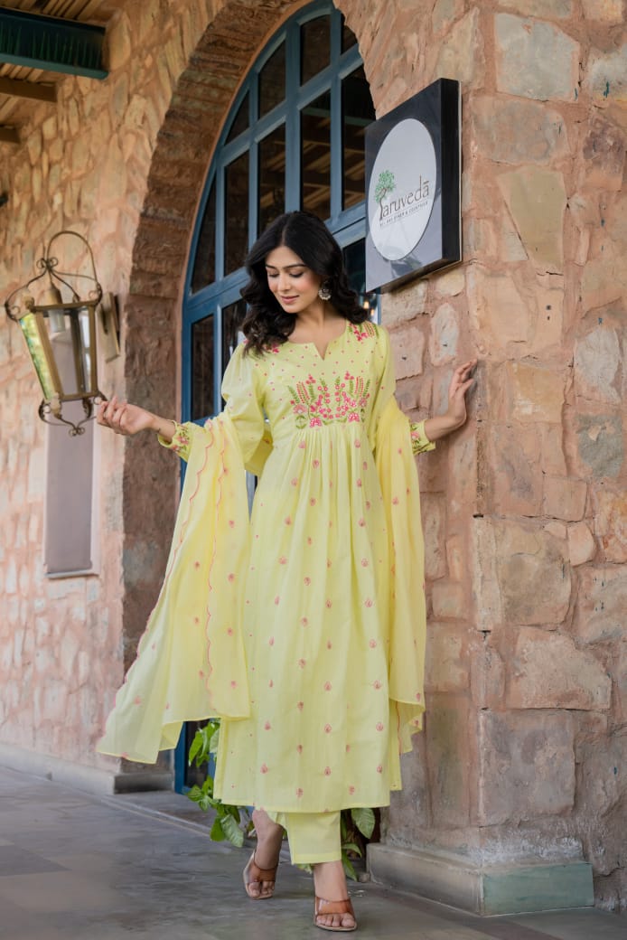 Floral embroidery Mul cotton suit