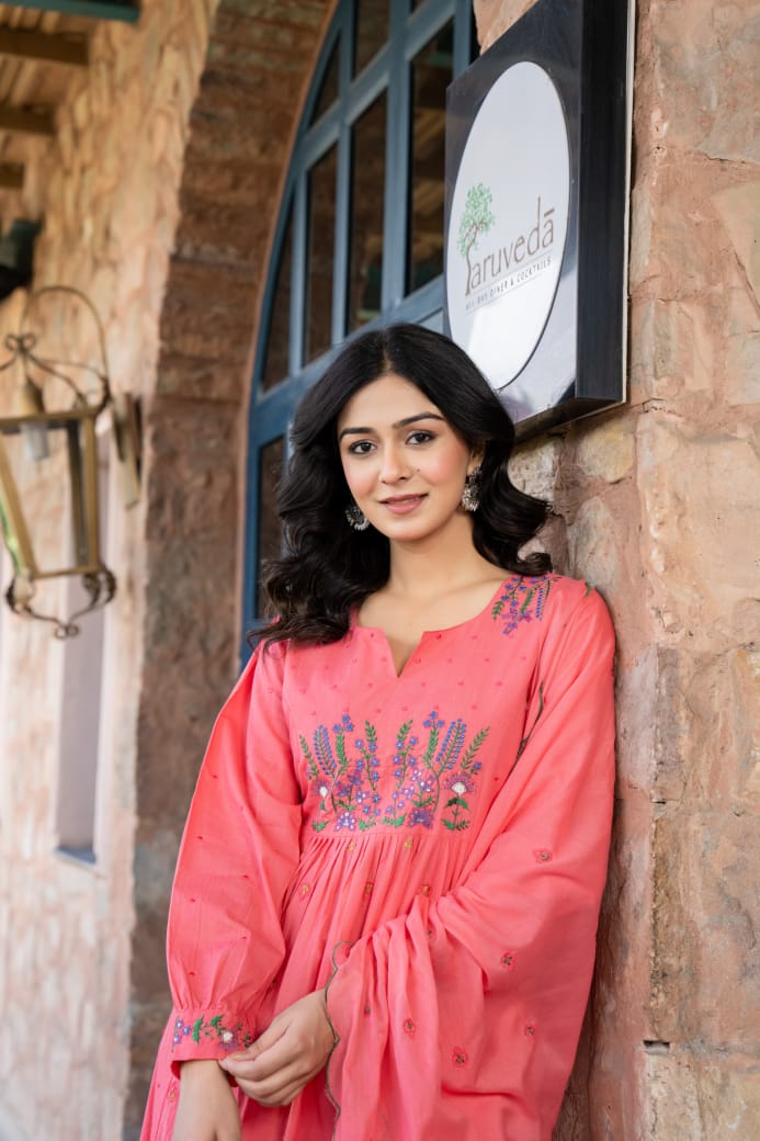 Floral embroidery Mul cotton suit