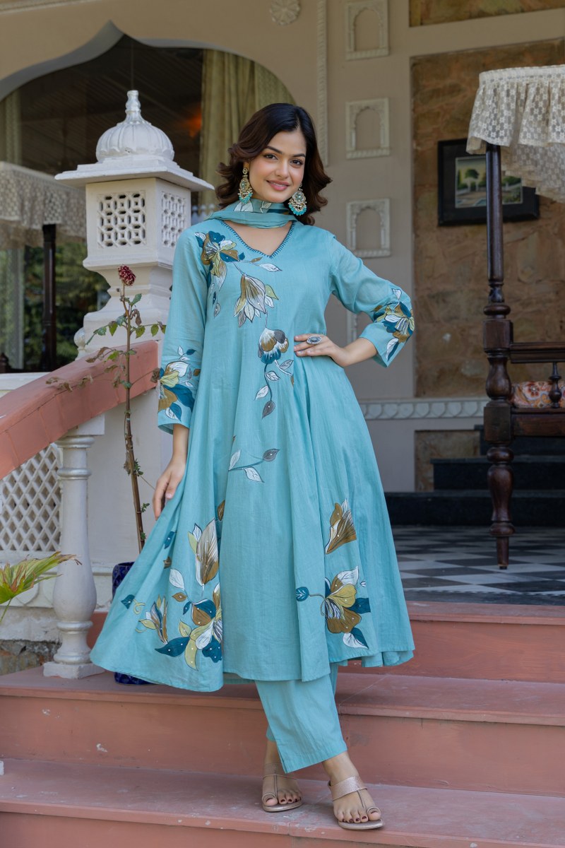 Brush painted mul cotton suit