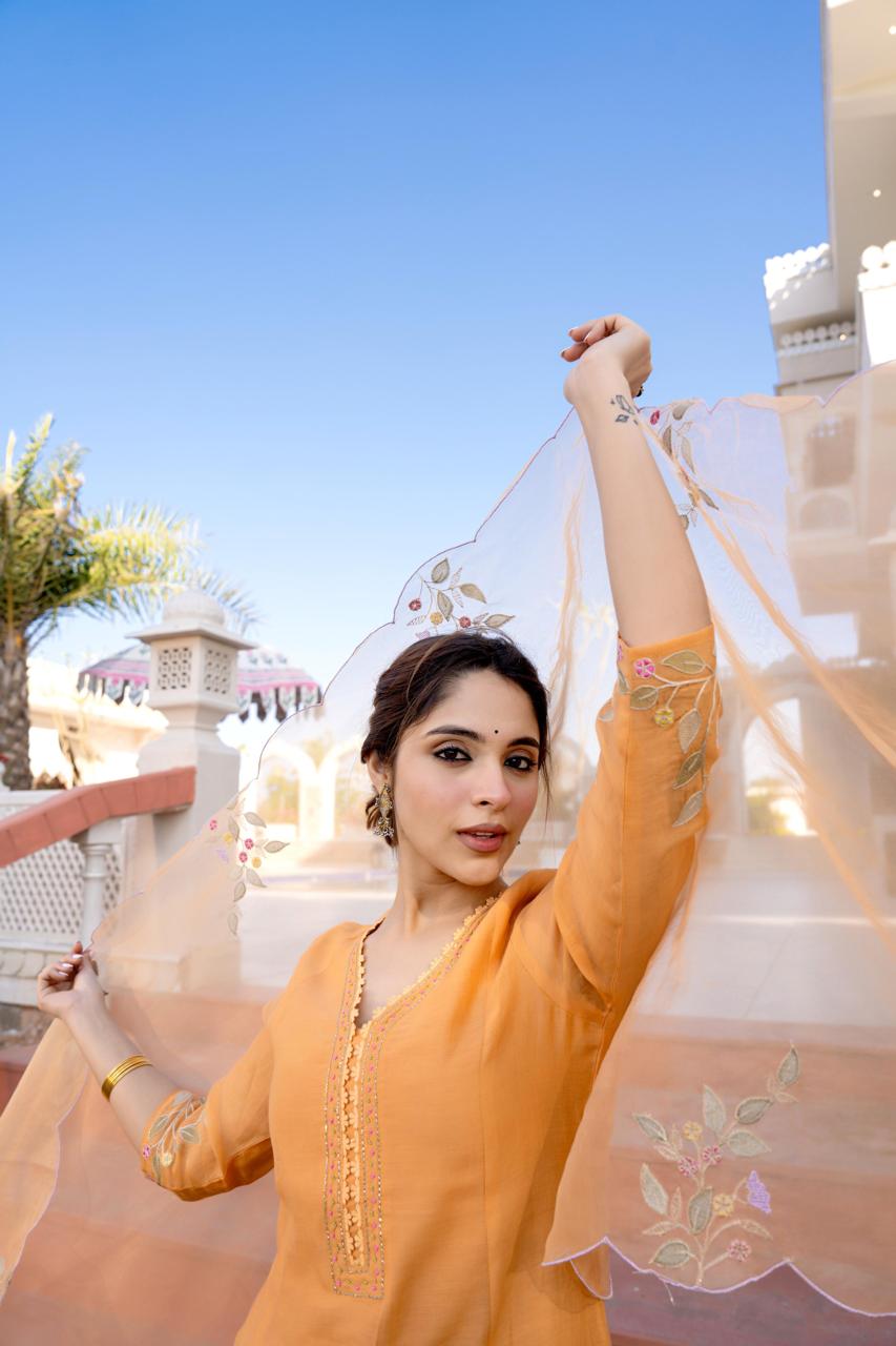 Pastel orange suit