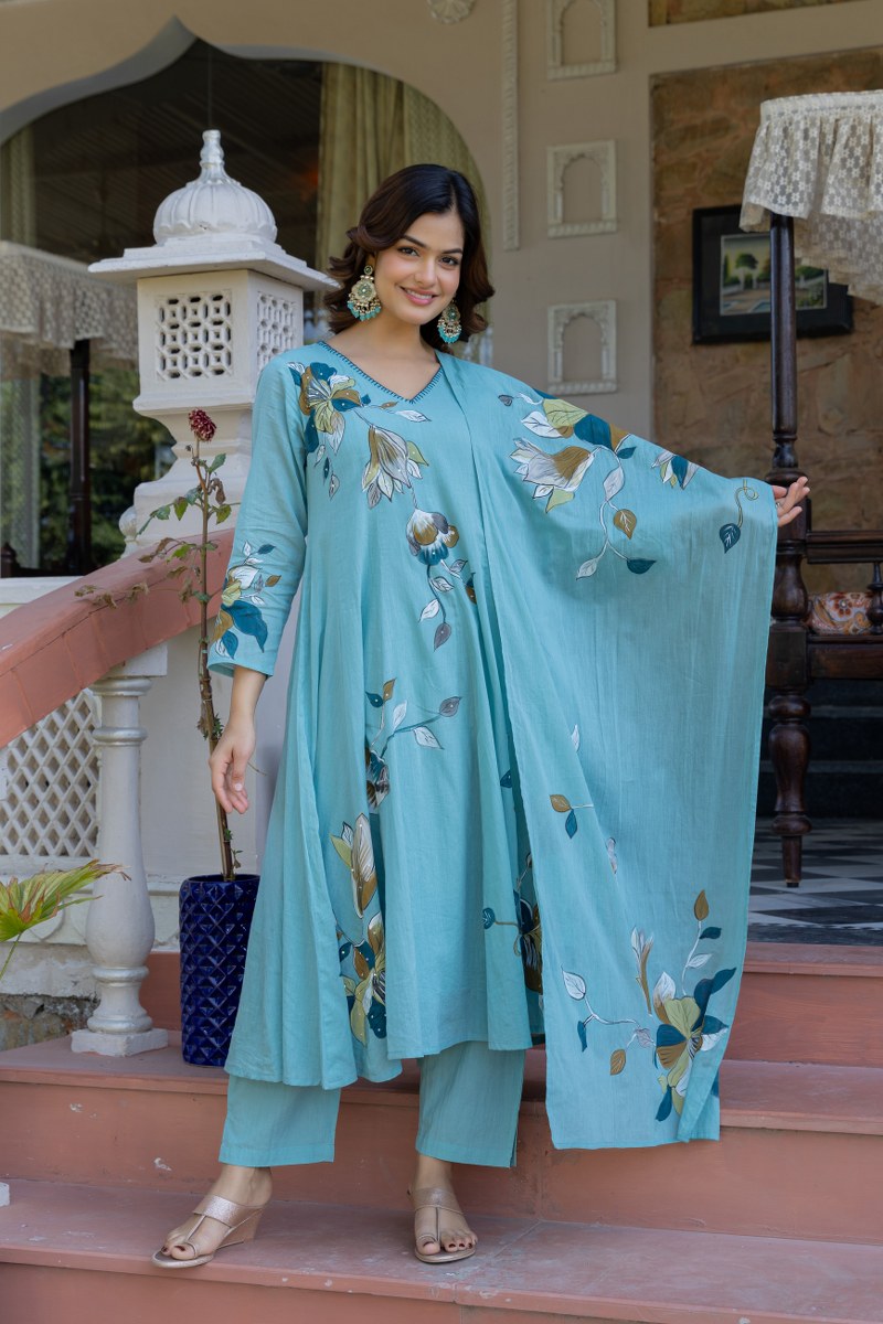 Brush painted mul cotton suit