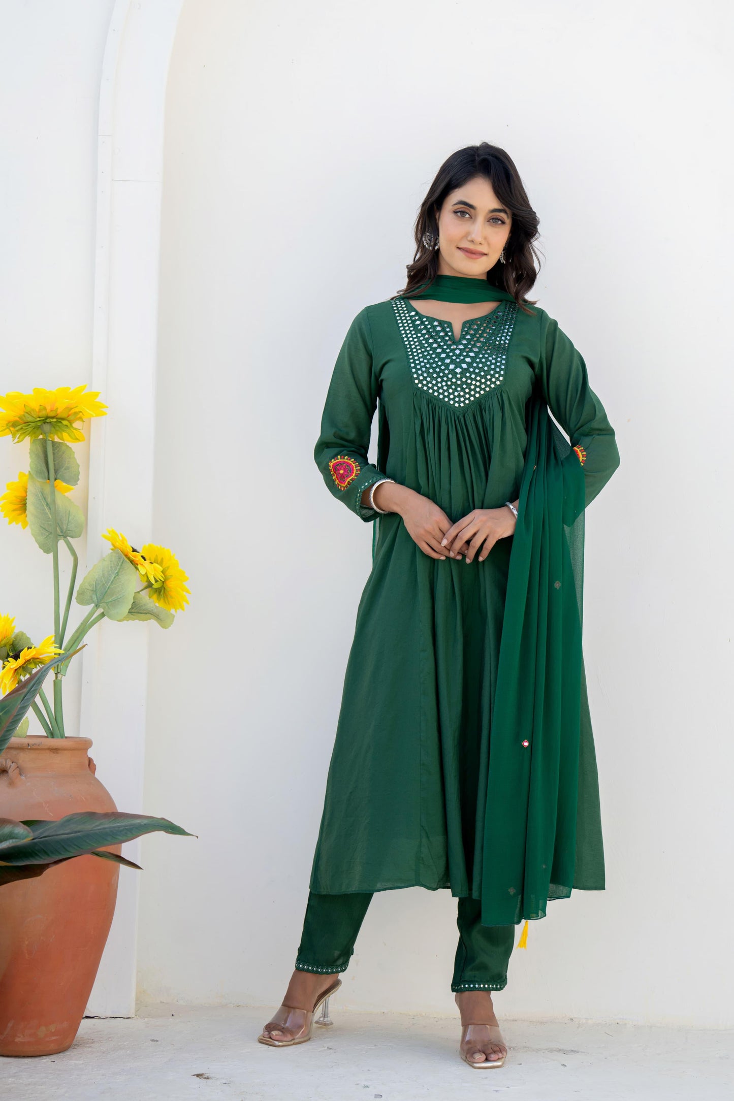 Mirror embroidery mulchanderi suit