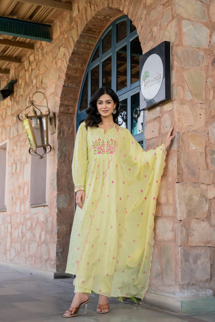 Floral embroidery Mul cotton suit