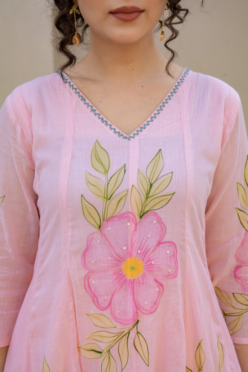 Floral painted  mul cotton suit