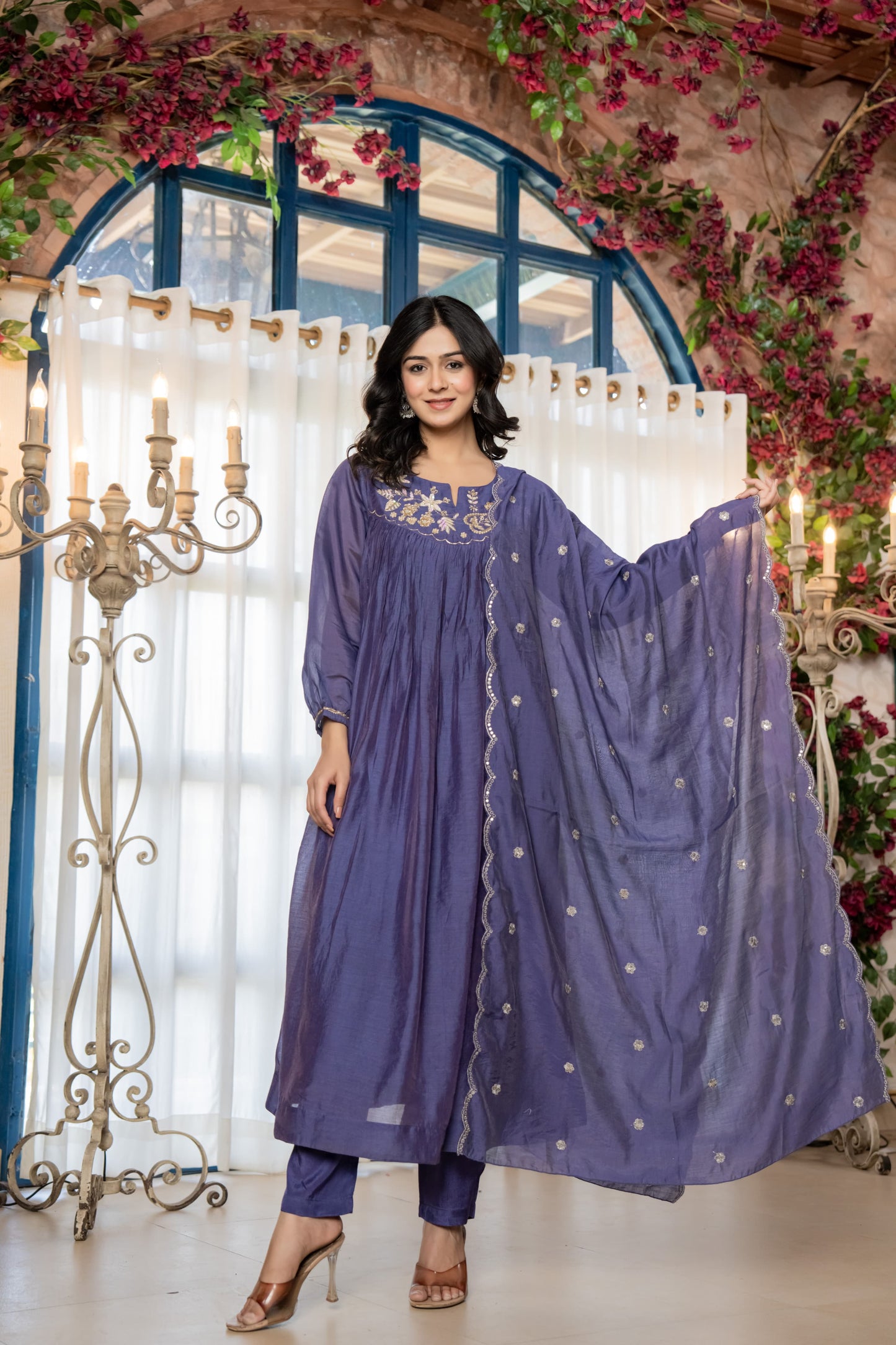 Handwork mul chanderi  suit