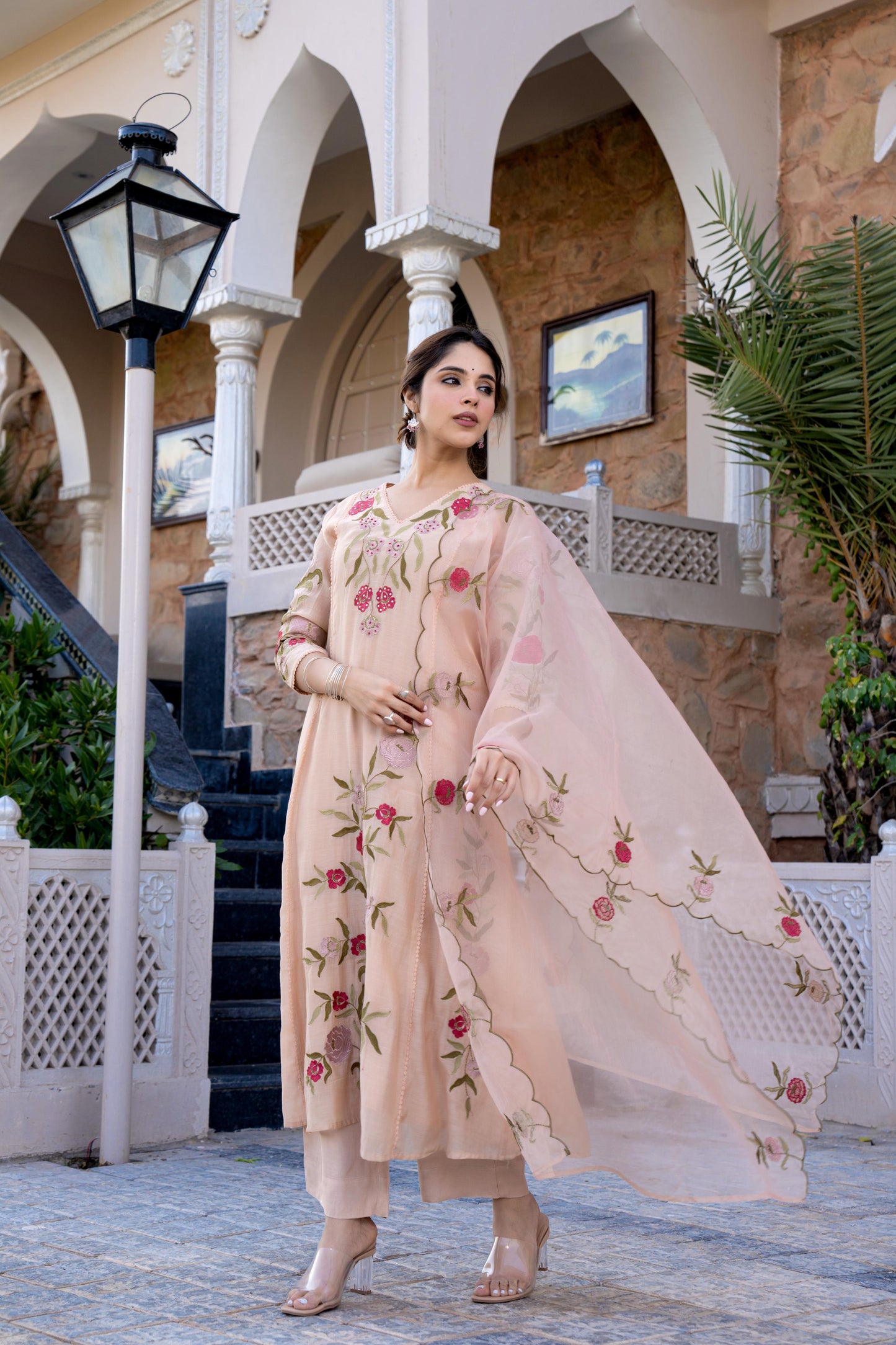 Nude mul chanderi suit
