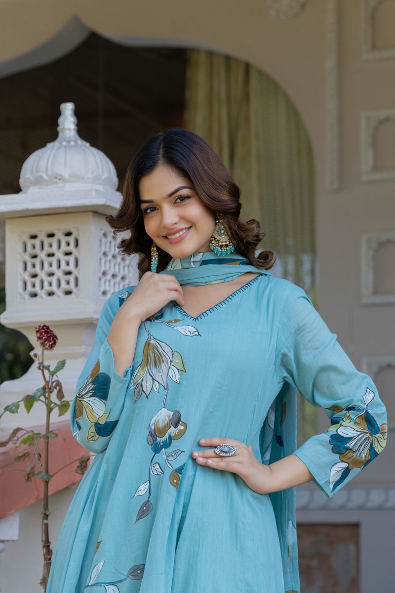 Brush painted mul cotton suit