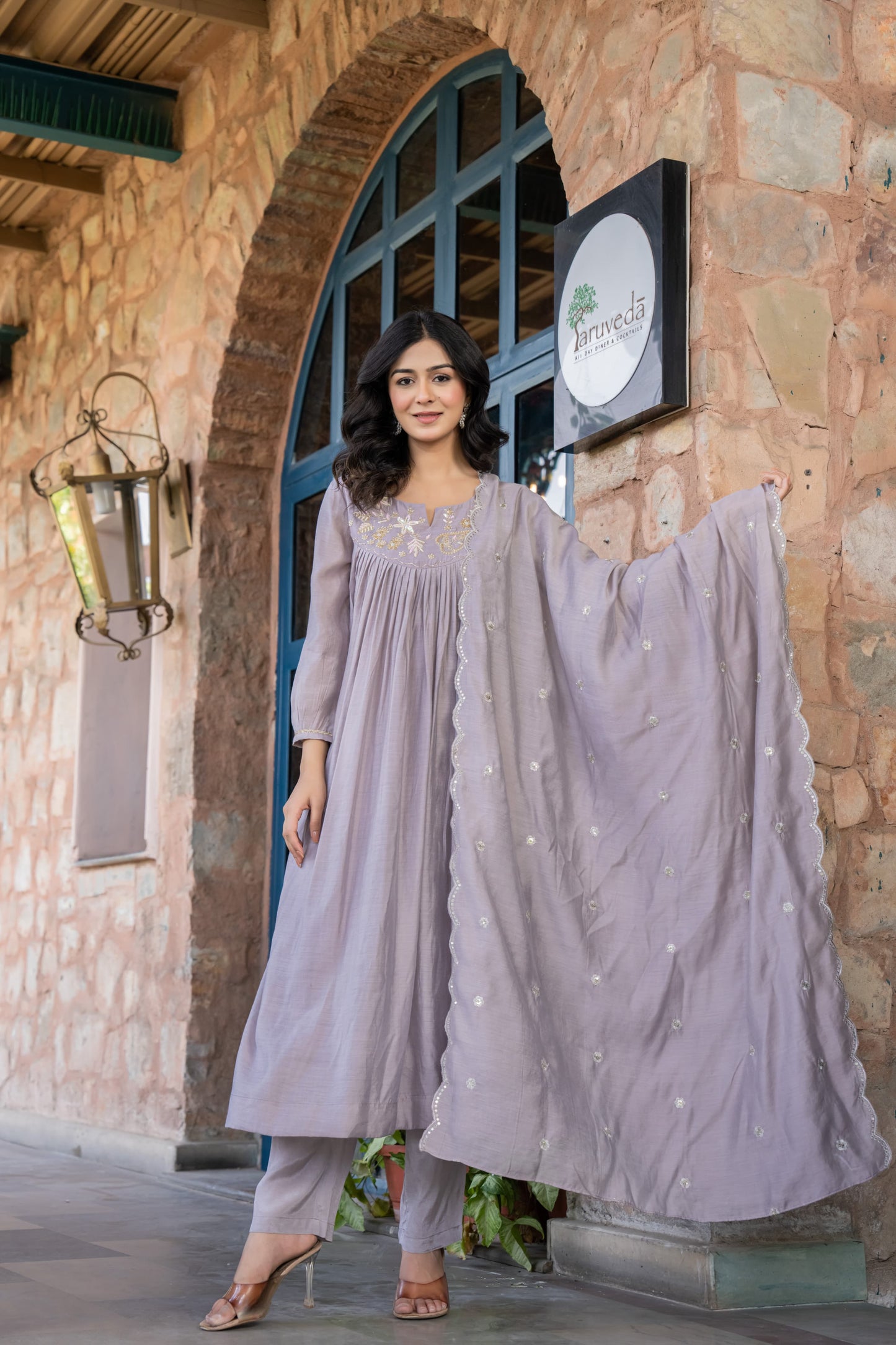 Handwork pastel mul chanderi  suit