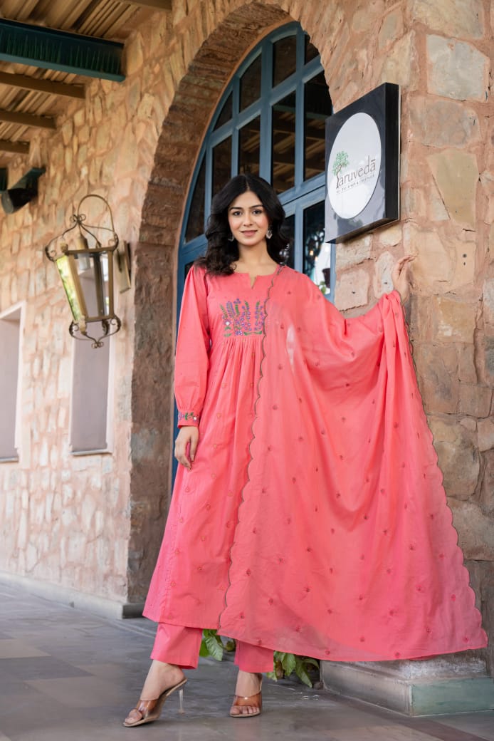 Floral embroidery Mul cotton suit