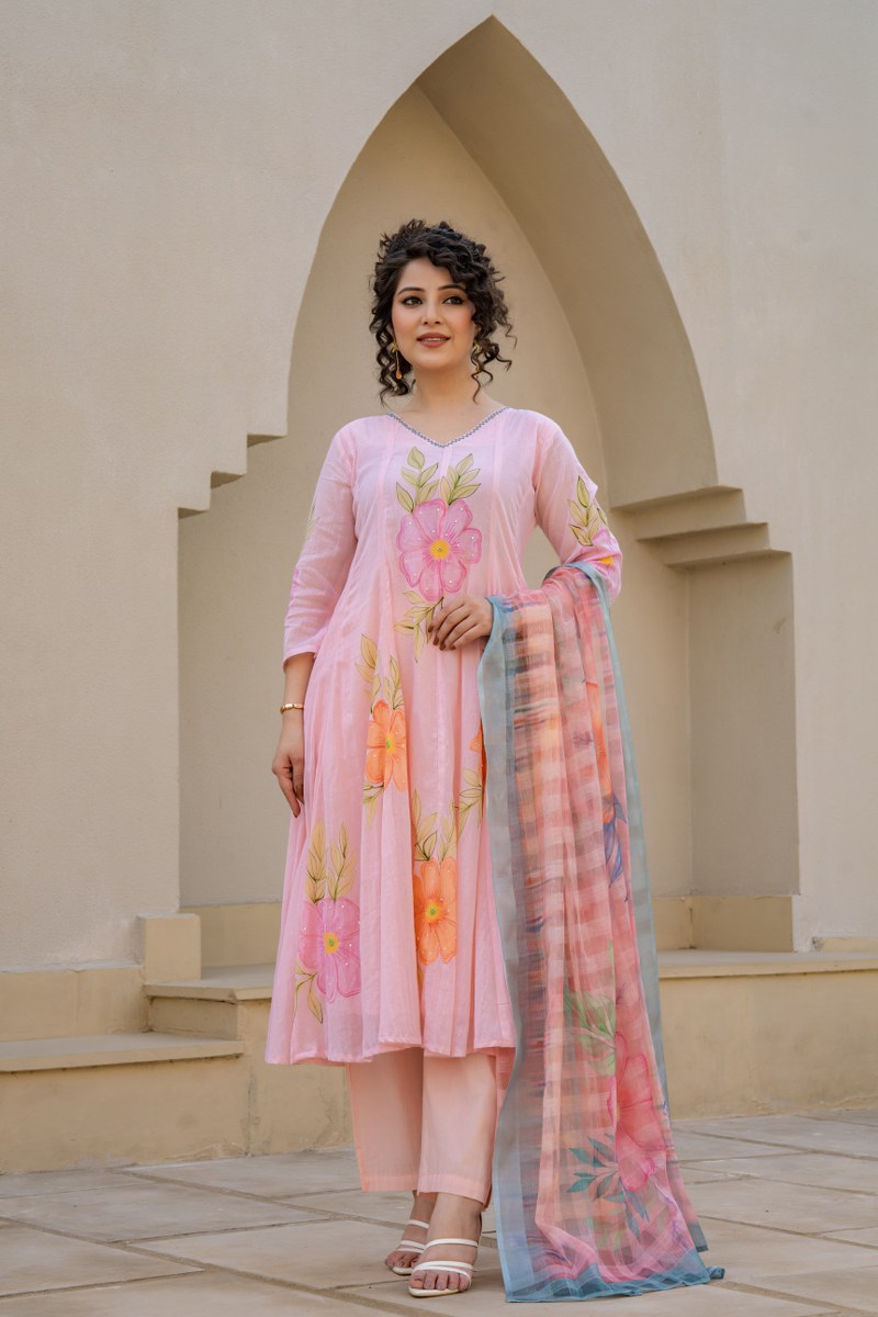 Floral painted  mul cotton suit
