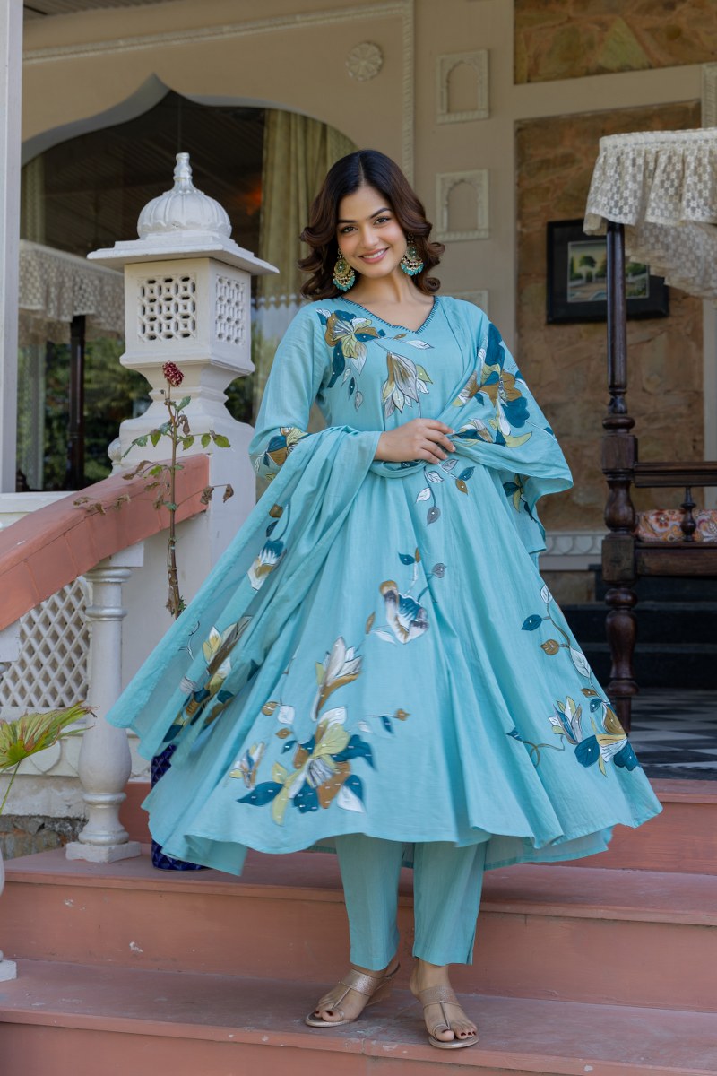 Brush painted mul cotton suit