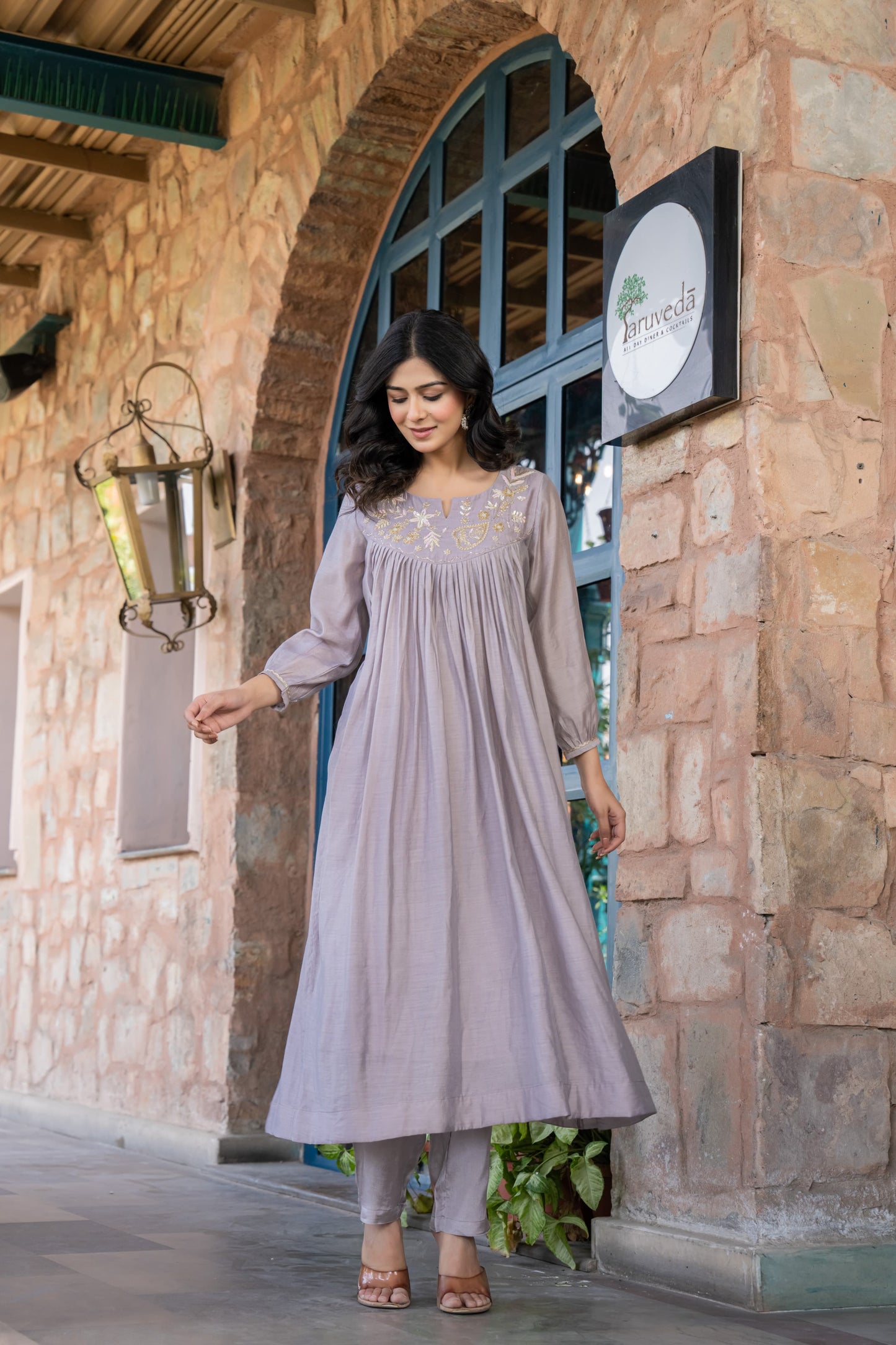 Handwork pastel mul chanderi  suit