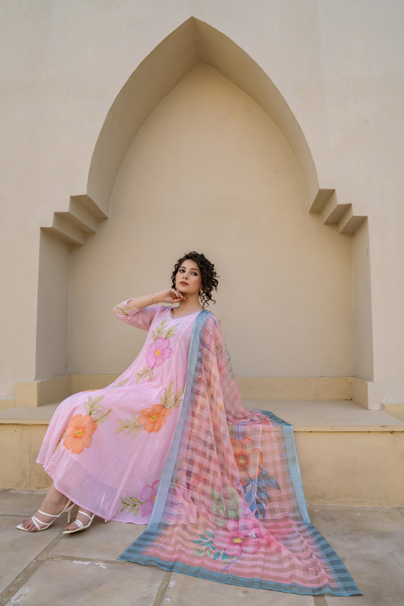 Floral painted  mul cotton suit