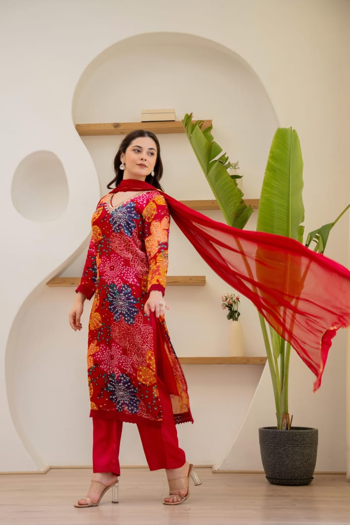 Chinnon straight cut Red Suit Set