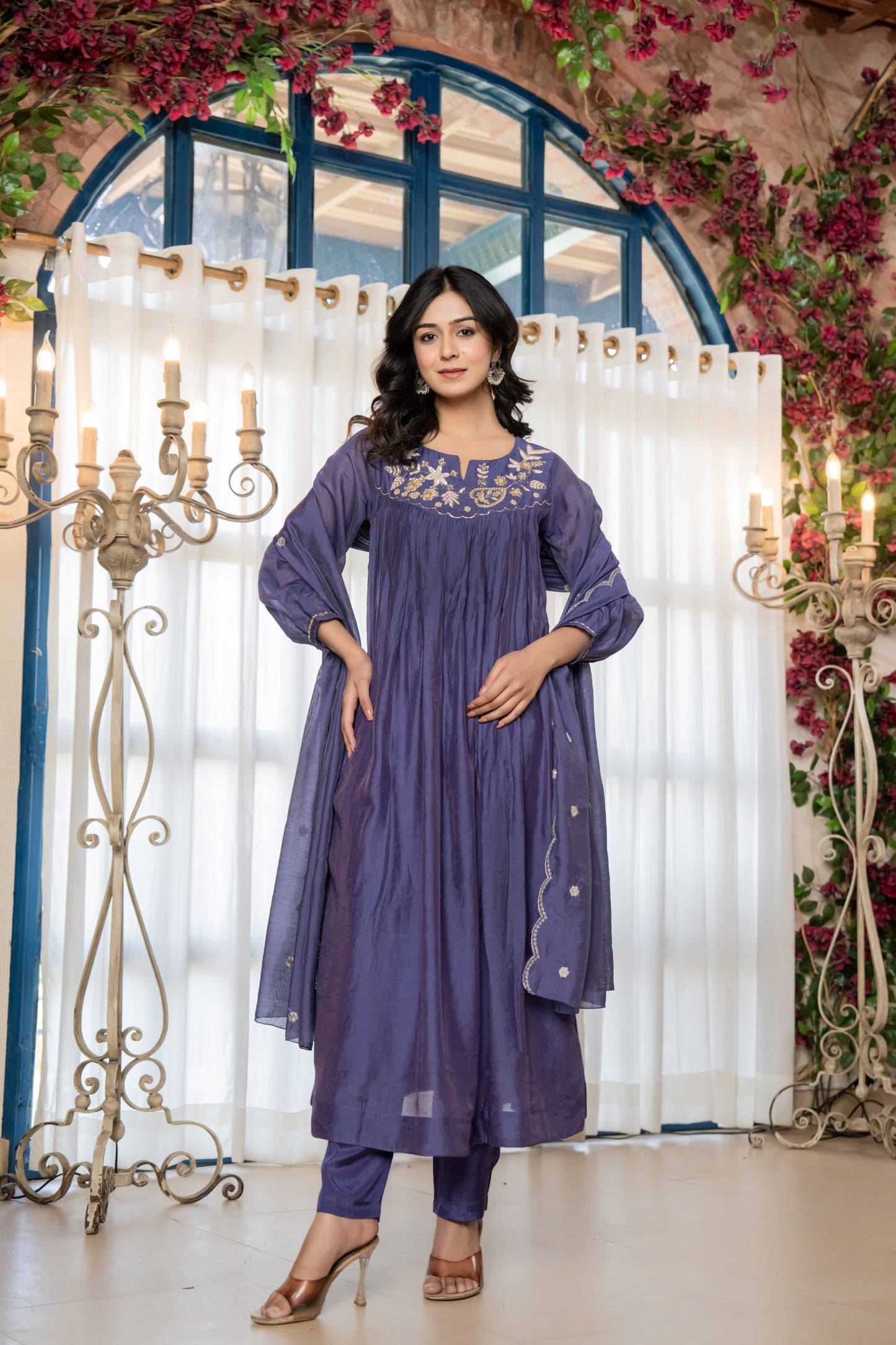 Handwork mul chanderi  suit