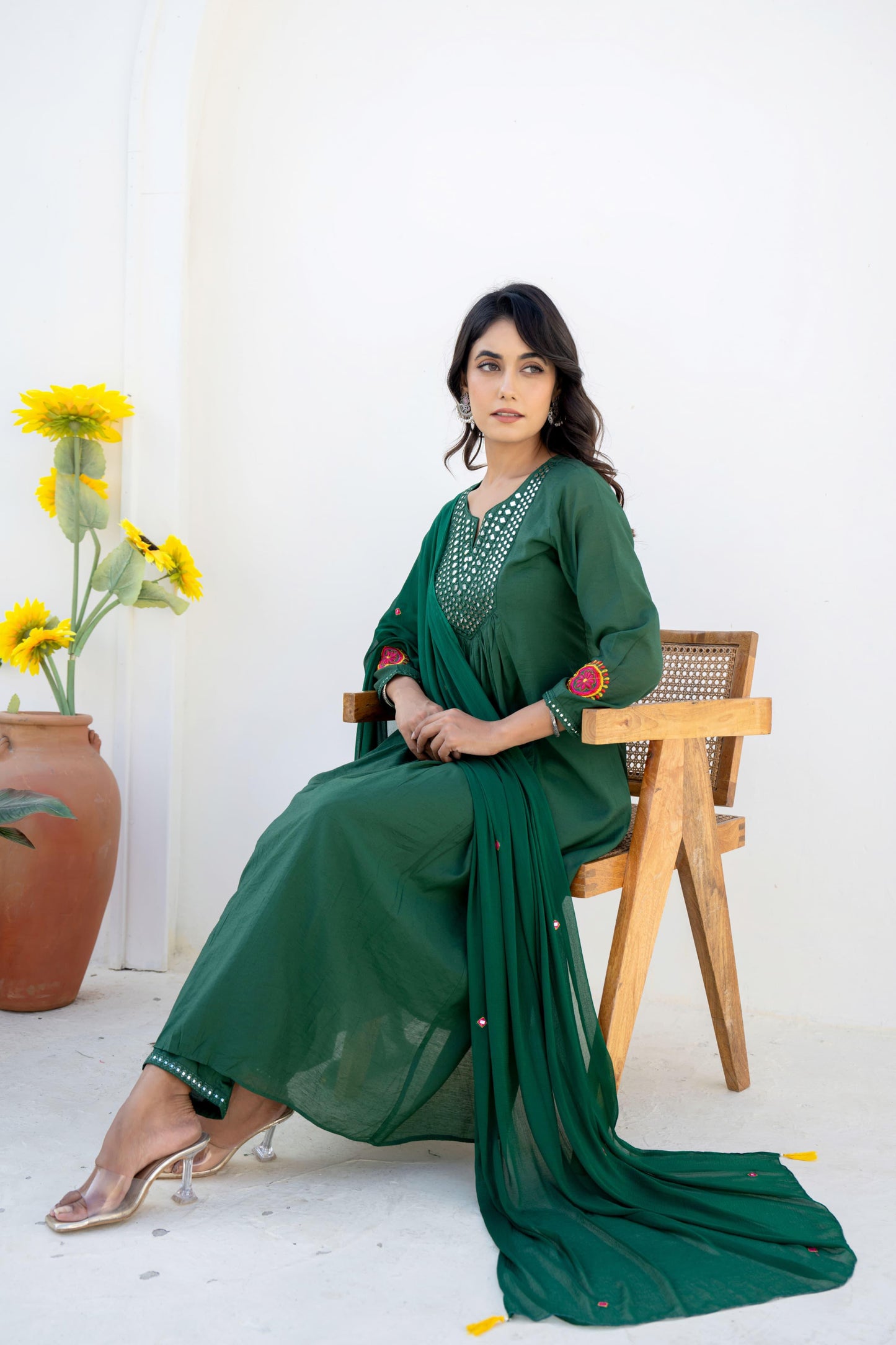 Mirror embroidery mulchanderi suit