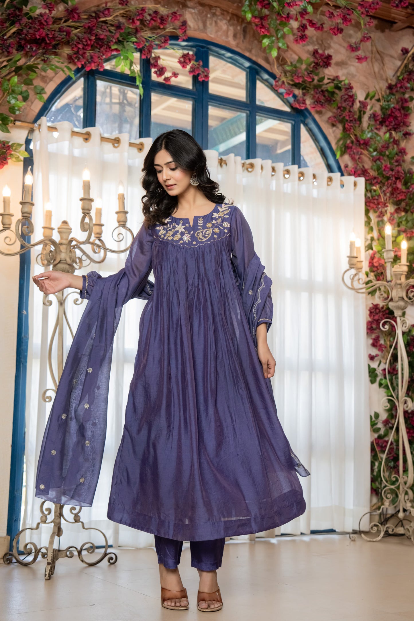 Handwork mul chanderi  suit