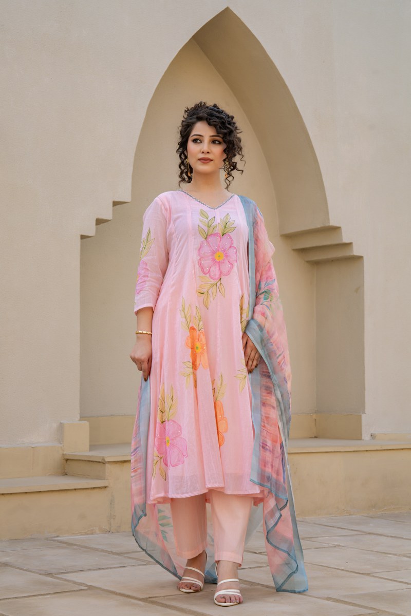 Floral painted  mul cotton suit