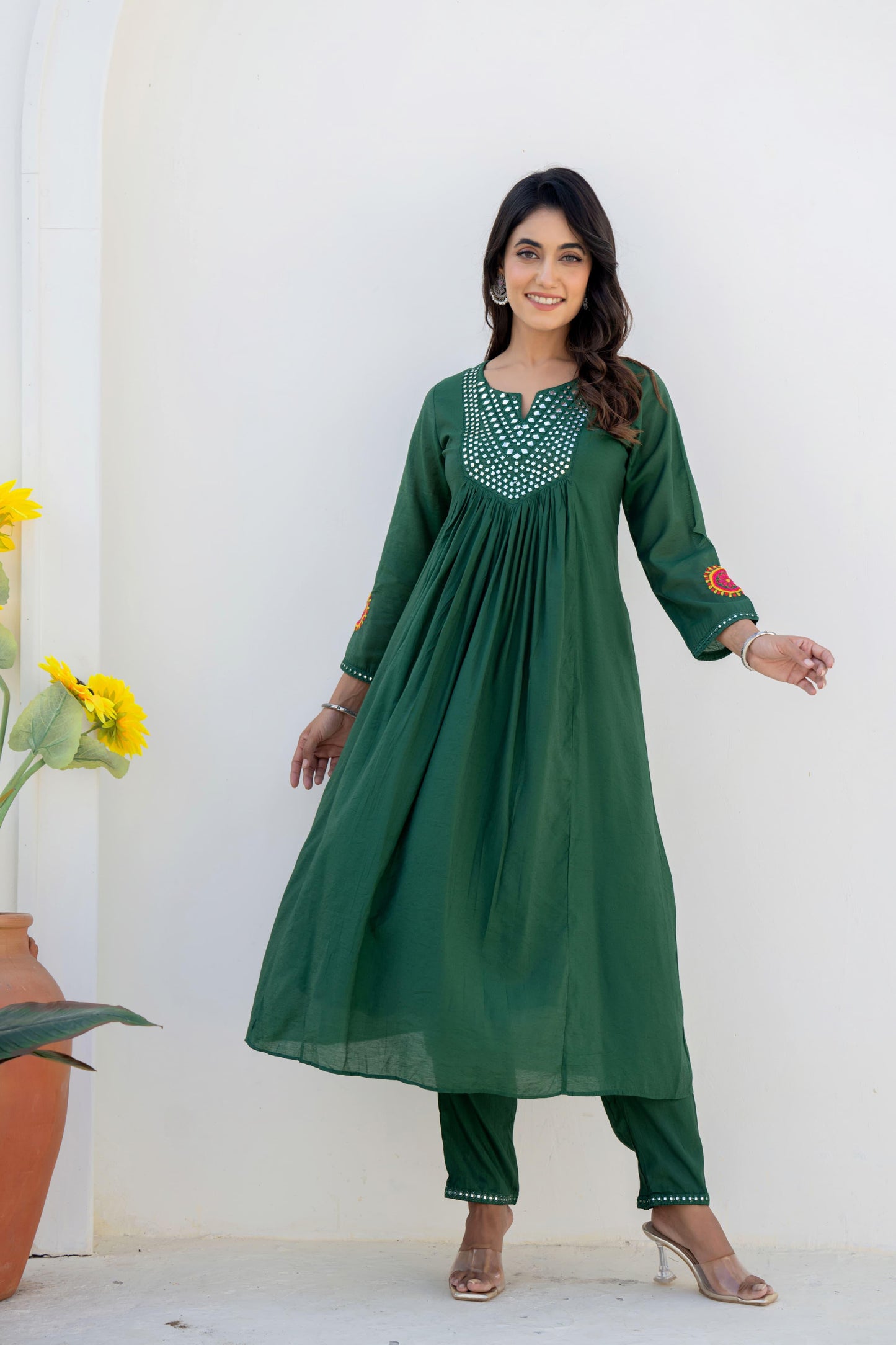 Mirror embroidery mulchanderi suit