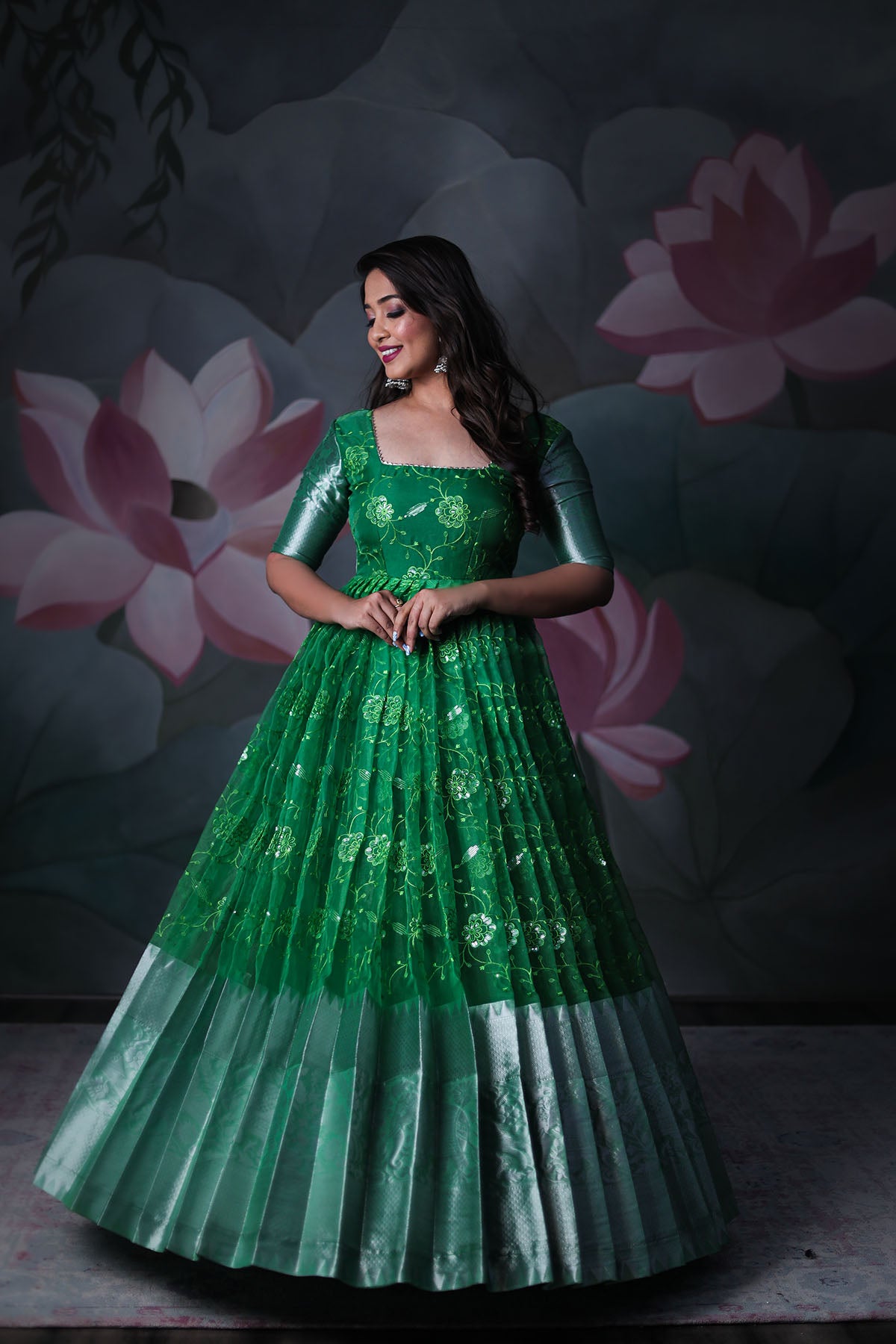 Buy Green Embroidered Silk Blend Anarkali Kurta With Trousers & Dupatta  Online at Rs.2589 | Libas