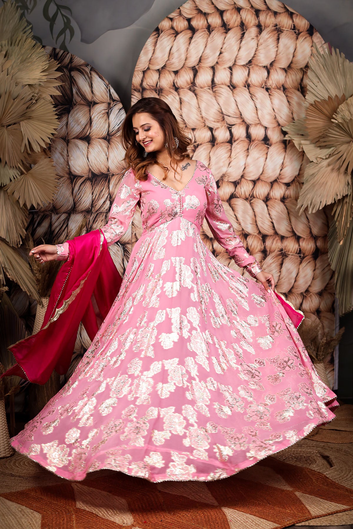 TAFFY JACQUARD ANARKALI DRESS BK611N