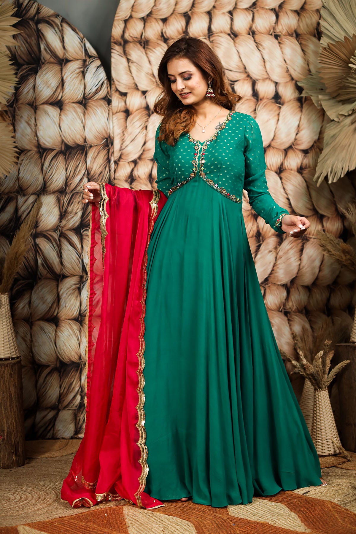 EMERALD GREEN ETHNIC DRESS BK609N