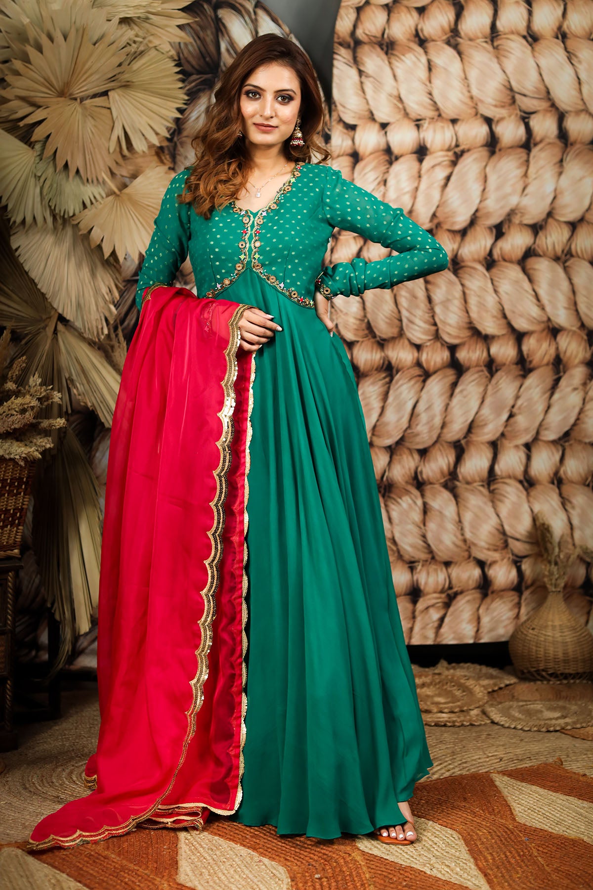 EMERALD GREEN ETHNIC DRESS BK609N