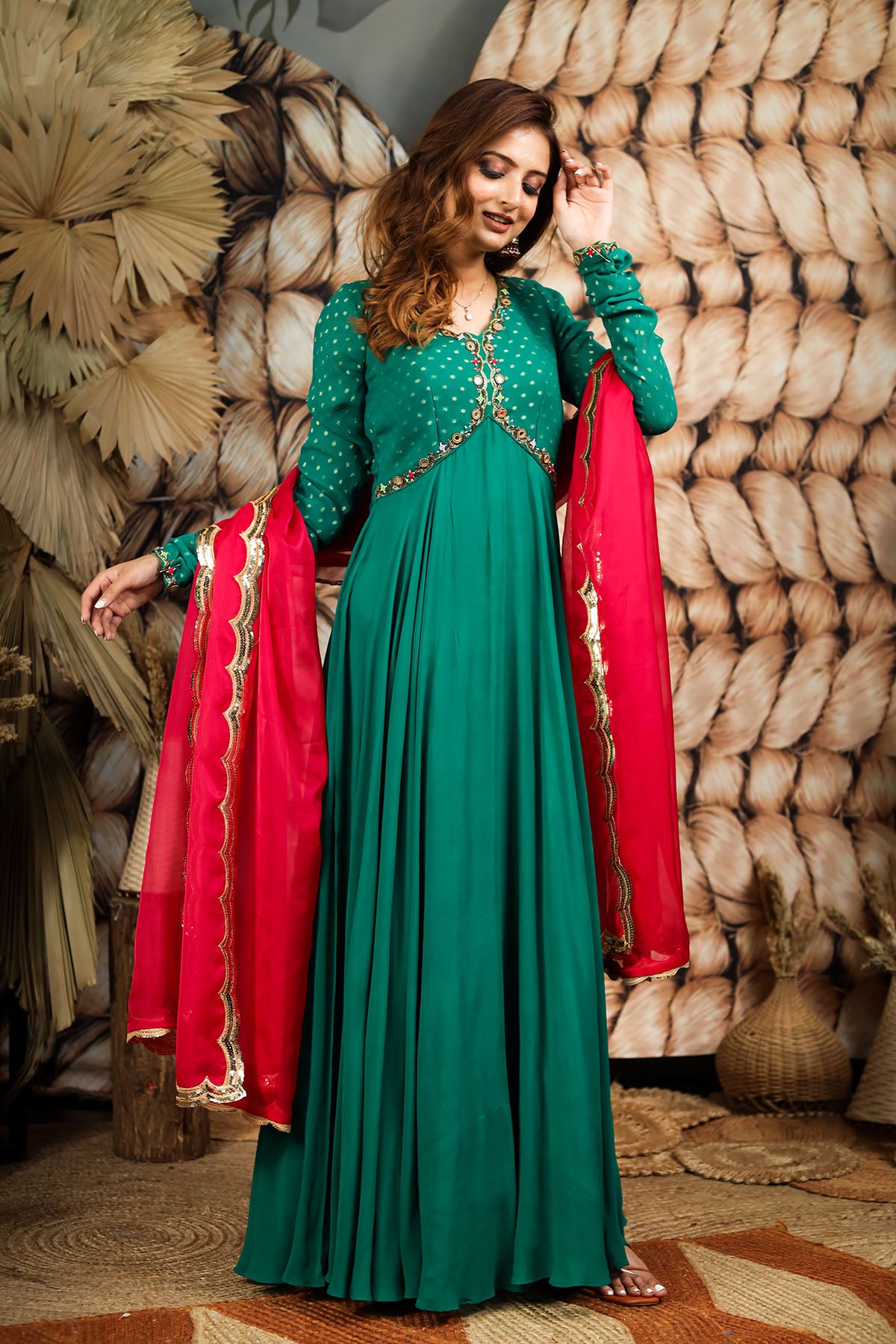 EMERALD GREEN ETHNIC DRESS BK609N