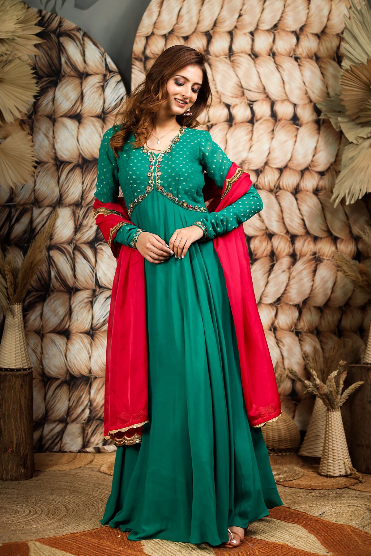 EMERALD GREEN ETHNIC DRESS BK609N