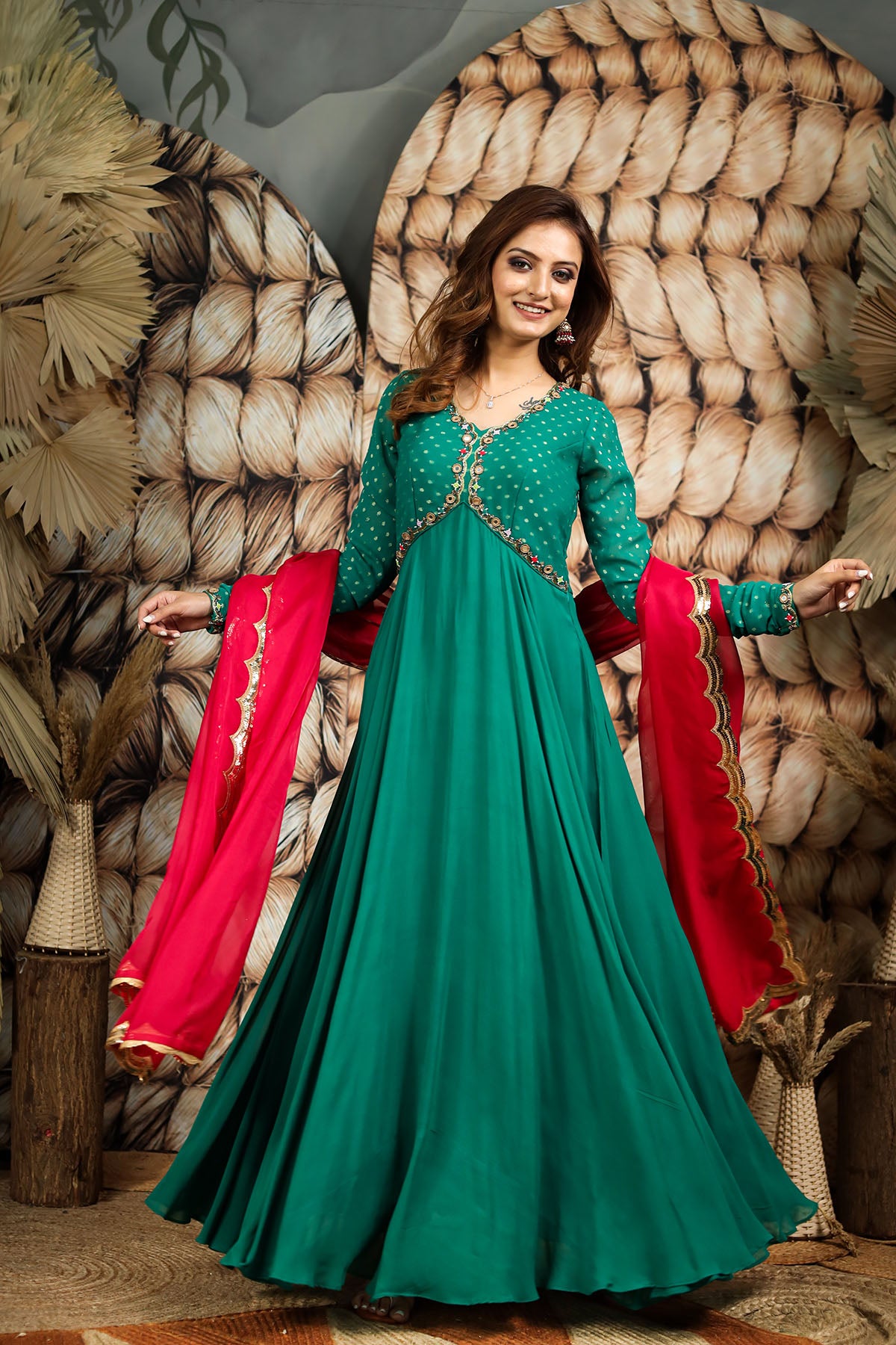 EMERALD GREEN ETHNIC DRESS BK609N