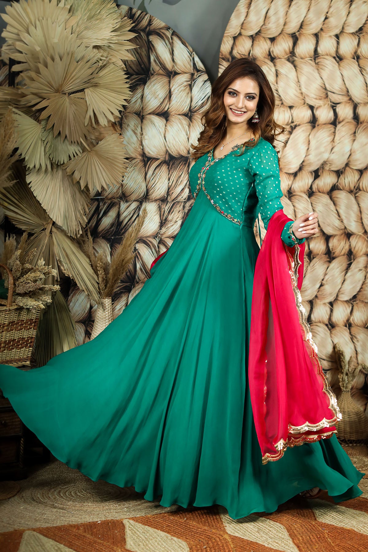 EMERALD GREEN ETHNIC DRESS BK609N