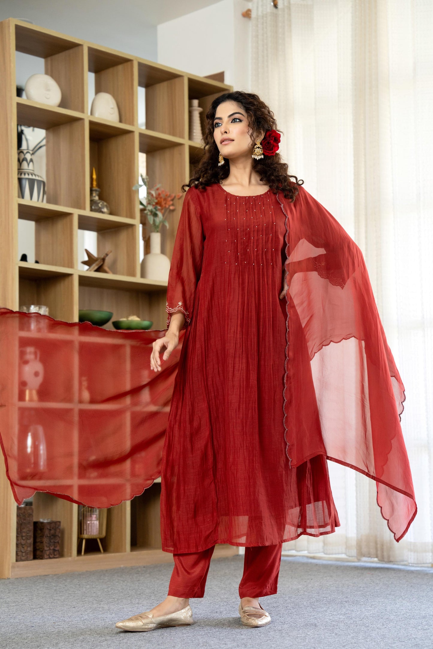 The Red mul chanderi suit