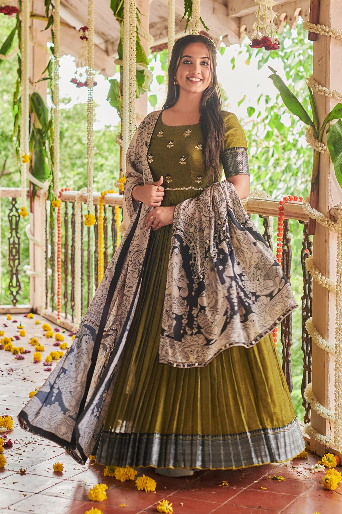 Juniper Green & Black Handloom Dress BK706N